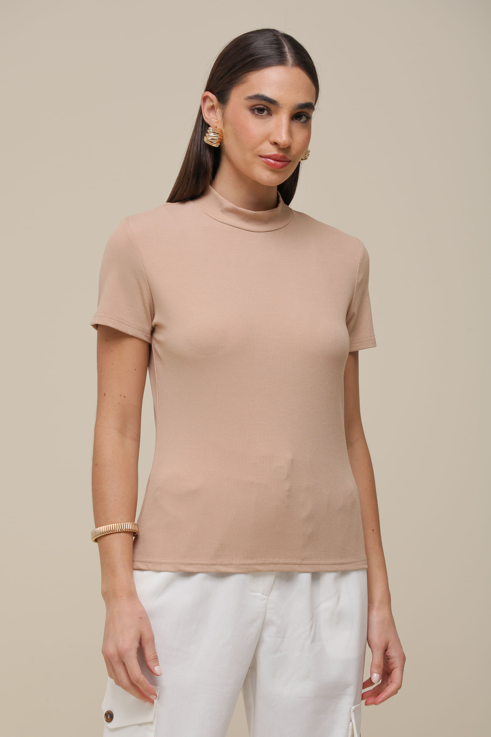 9036319 - Blusa MC Rib Basic  BEGE