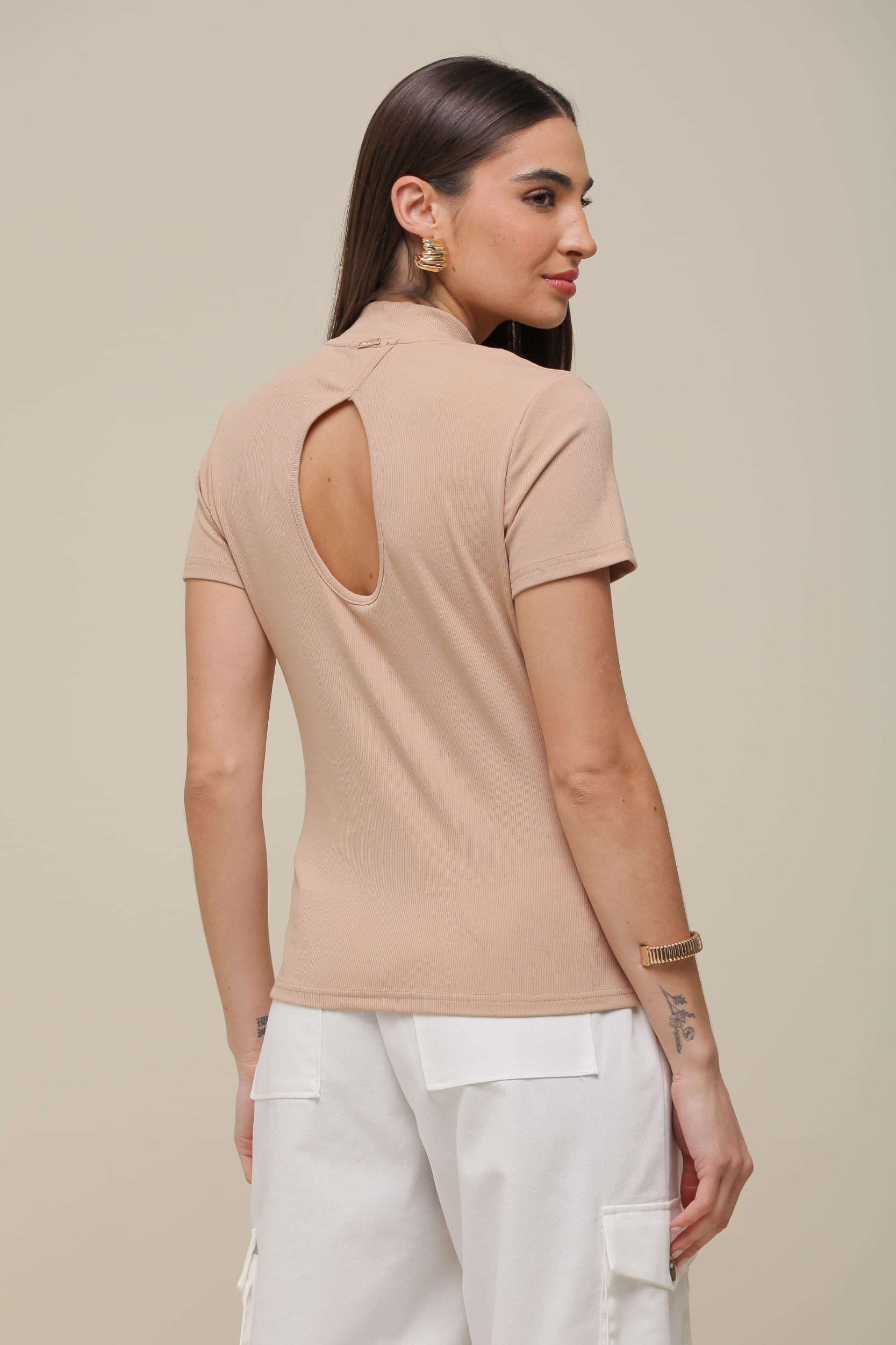 9036319 - Blusa MC Rib Basic  BEGE