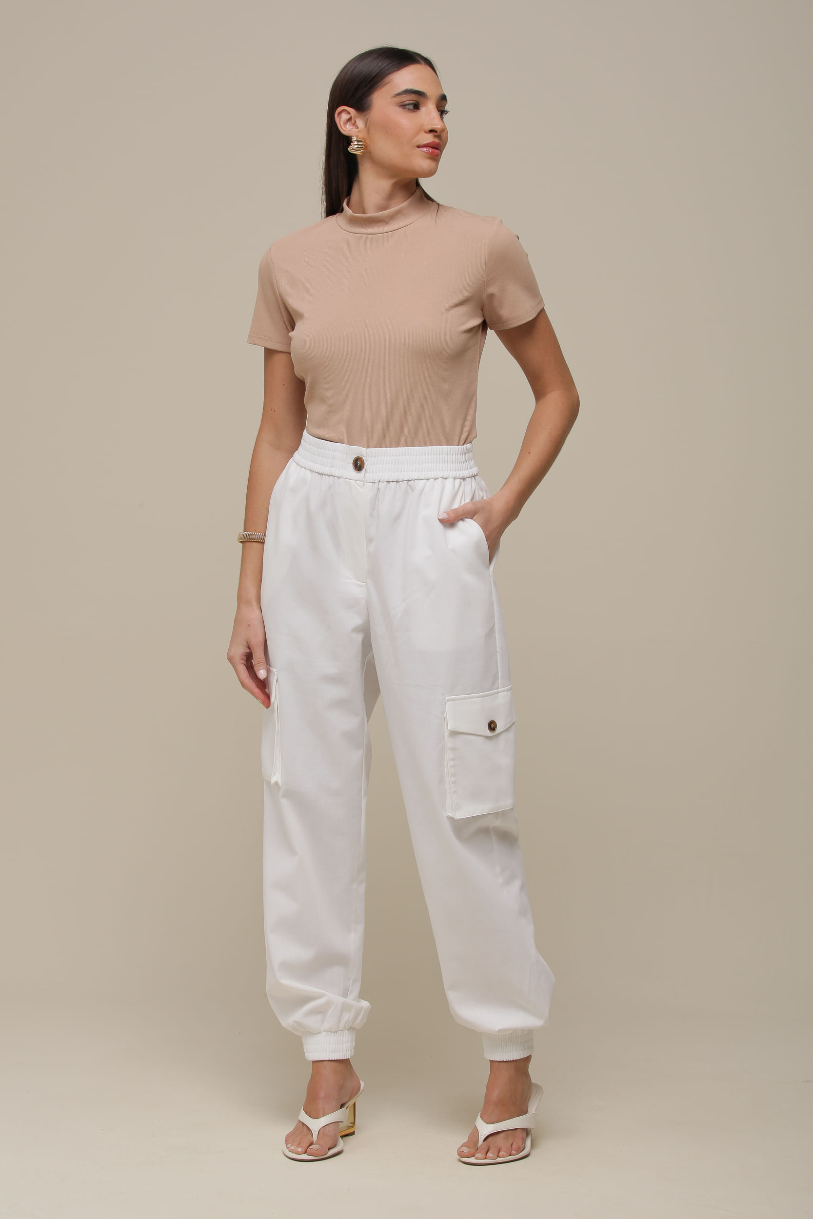 9036319 - Blusa MC Rib Basic  BEGE