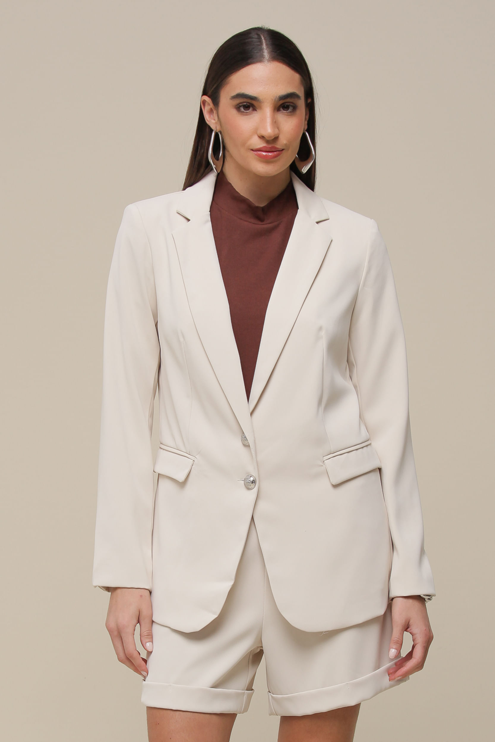 9036507 - Blazer Alfaiataria Alongado  BEGE