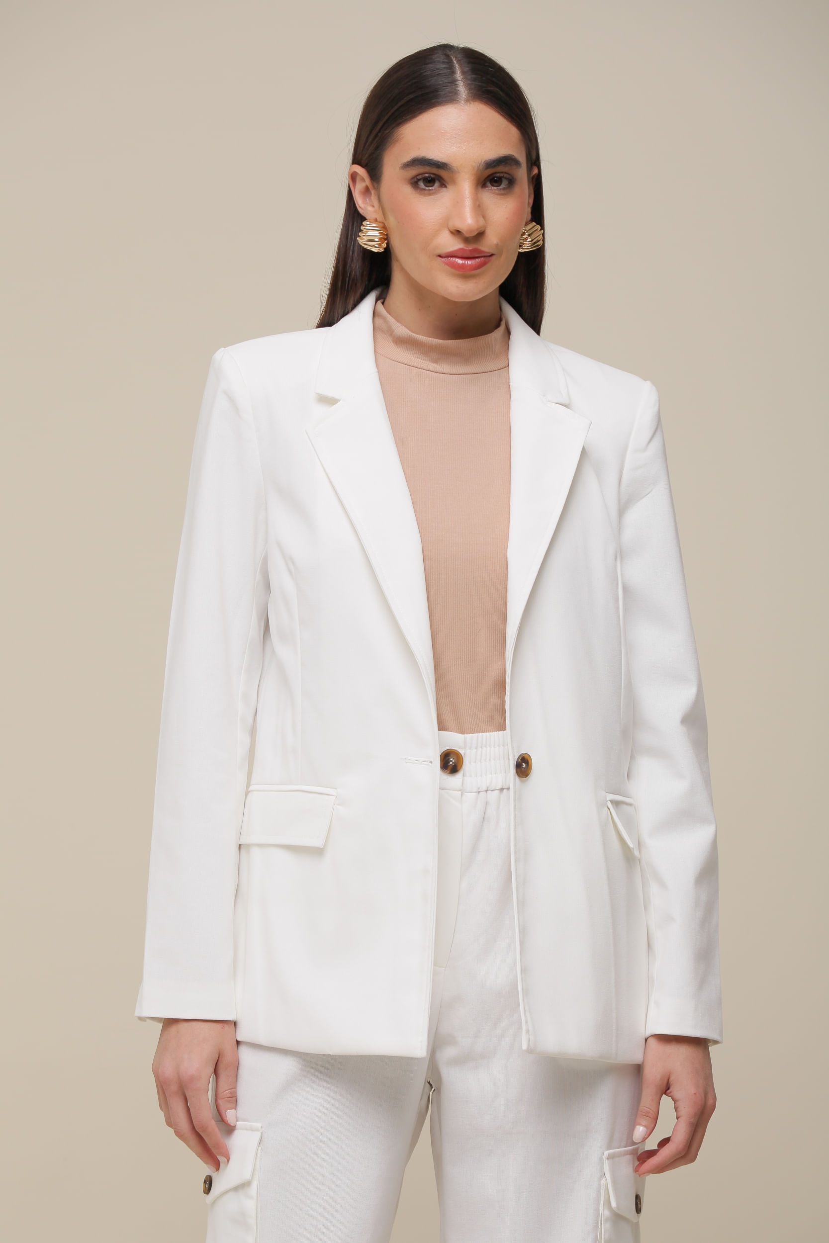 9036197 - Blazer Alongado em Linho  OFF-WHITE