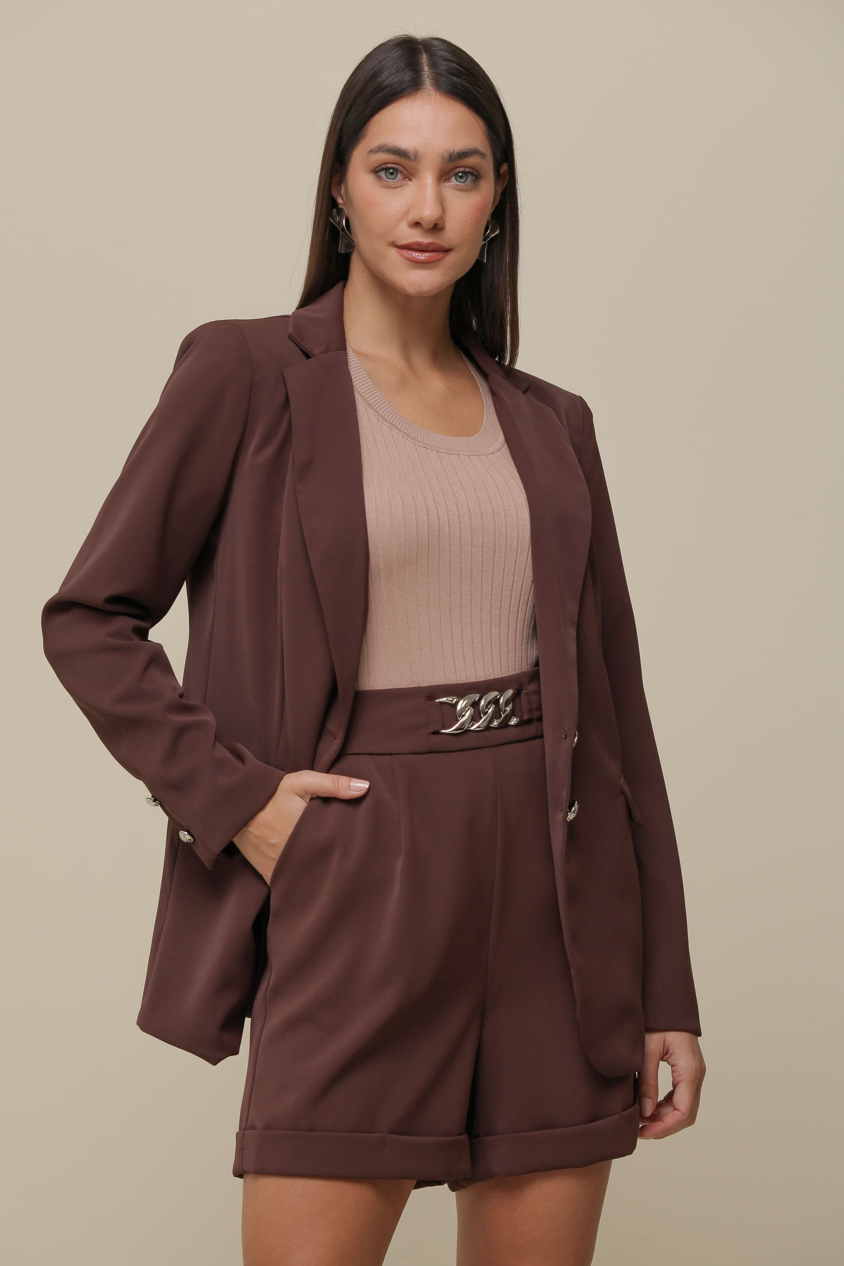 9036507 - Blazer Alfaiataria Alongado MARROM 9036507 - Blazer Alfaiataria Alongado MARROM