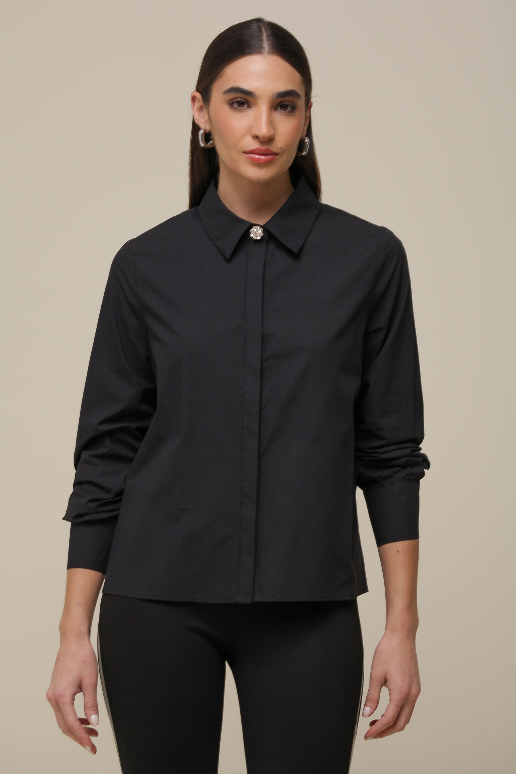 9036498 - Camisa Tricoline Botões   PRETO