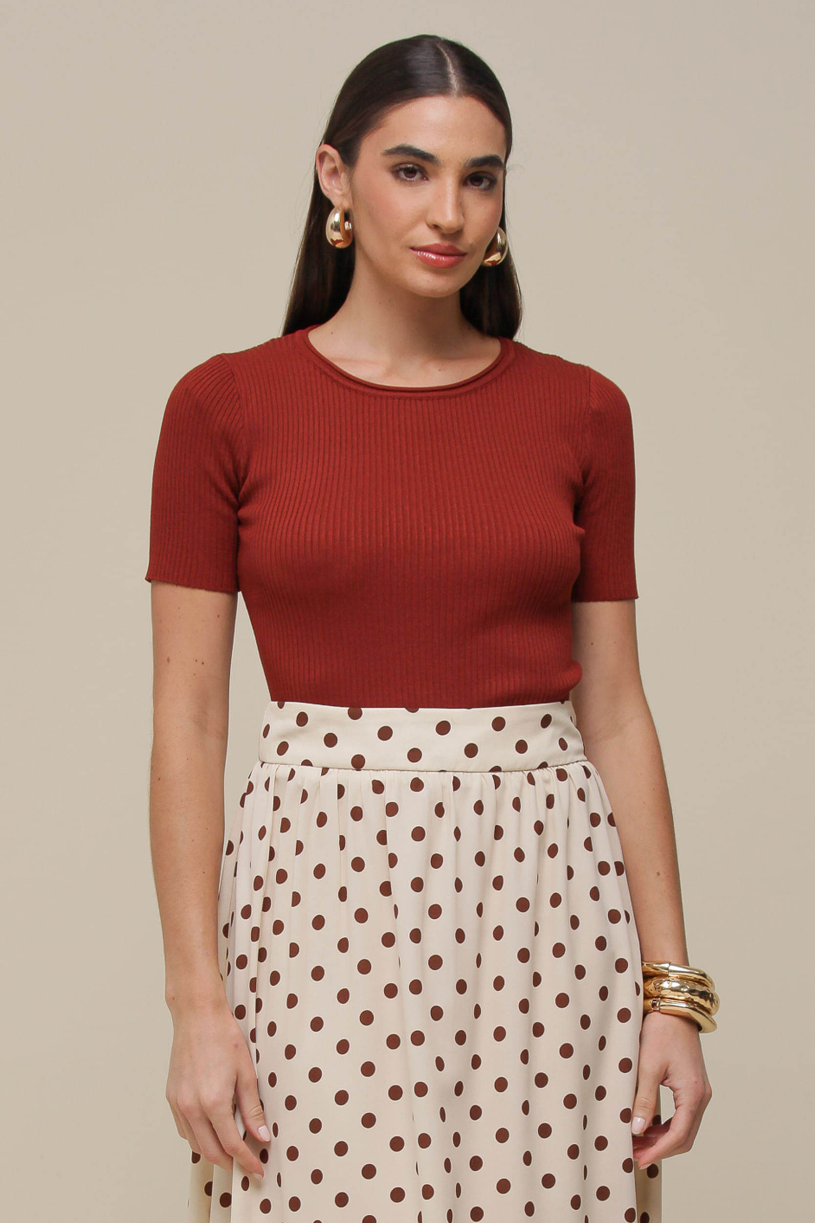 9036481 - Blusa Tricô Gola Canoa  FERRUGEM