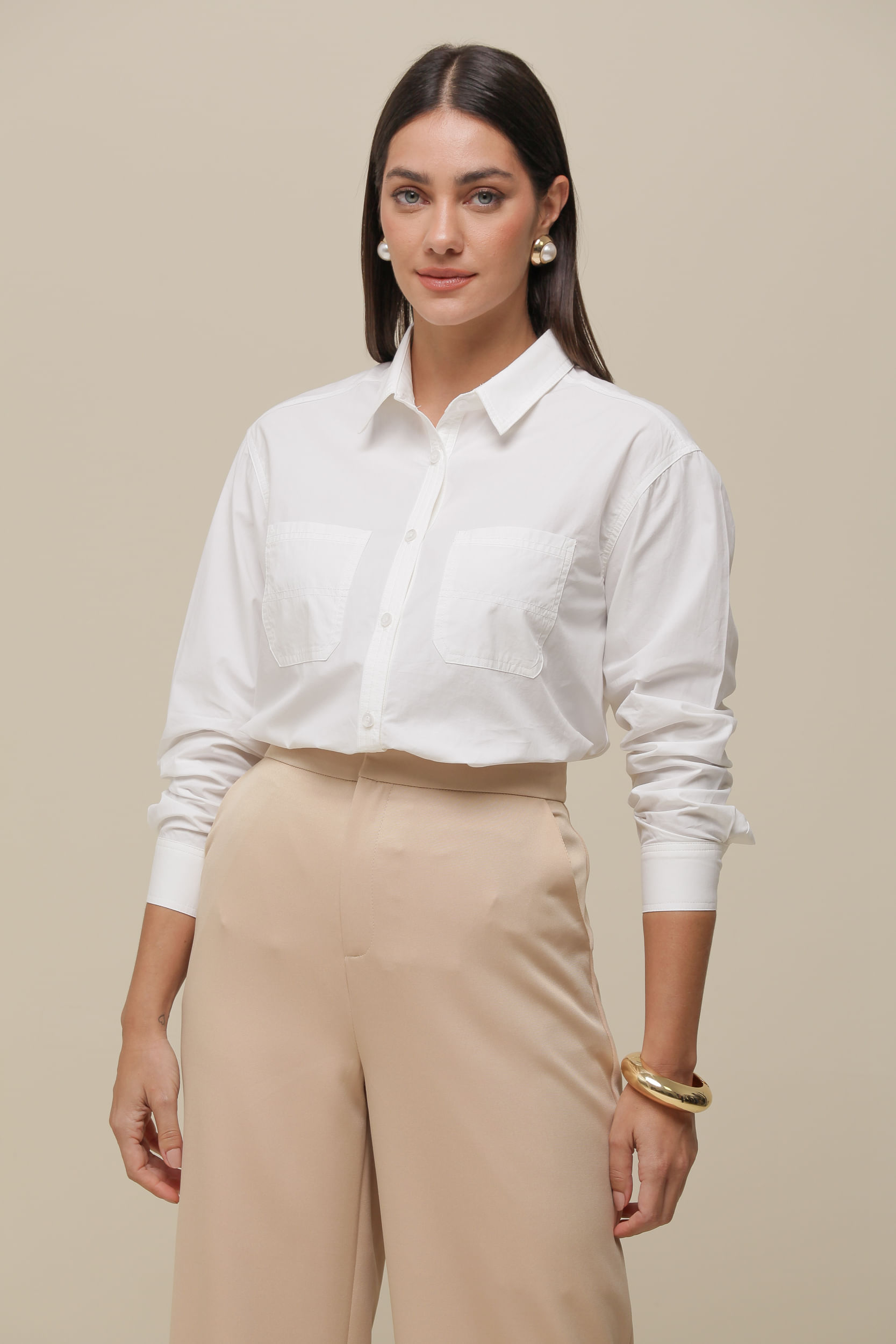 9036257 - Camisa Social Tricoline   OFF-WHITE