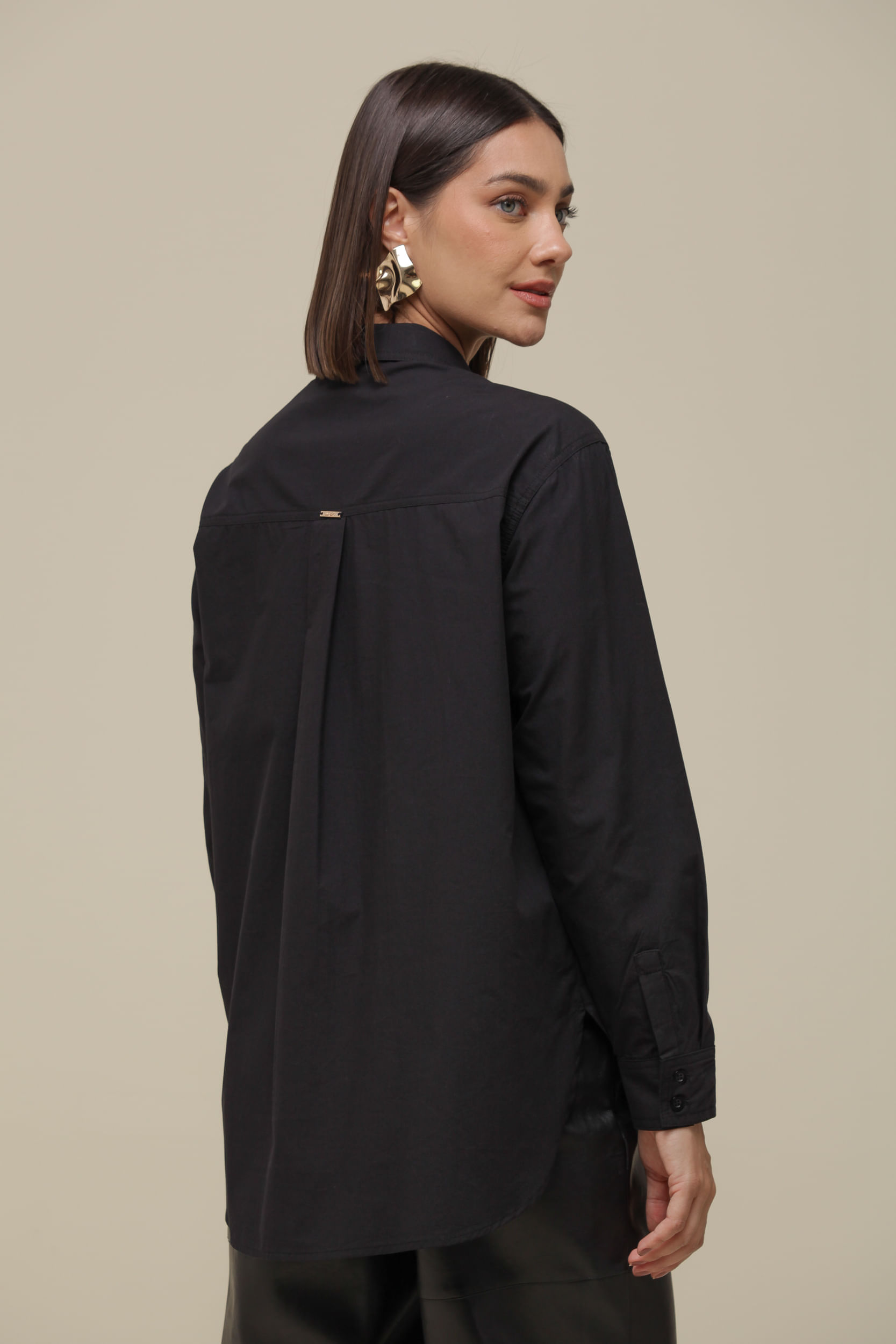 9036257 - Camisa Social Tricoline   PRETO