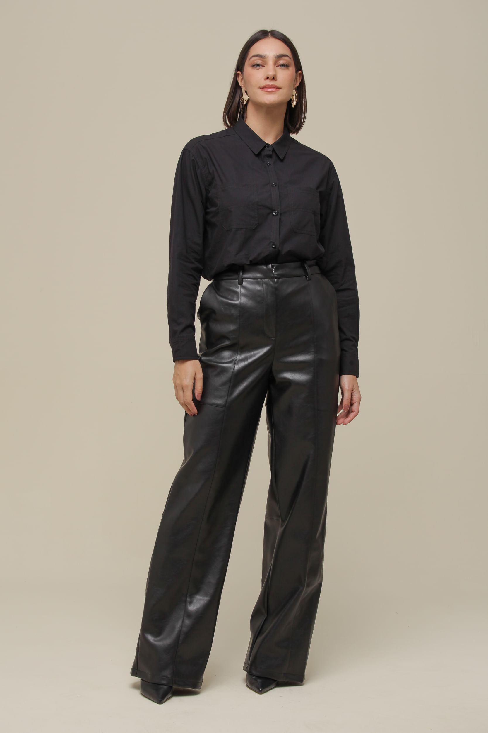 9036257 - Camisa Social Tricoline   PRETO