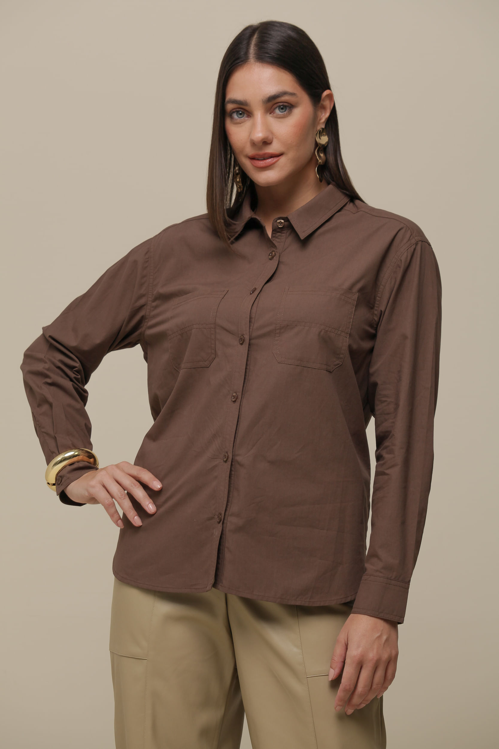 9036257 - Camisa Social Tricoline MARROM 9036257 - Camisa Social Tricoline MARROM
