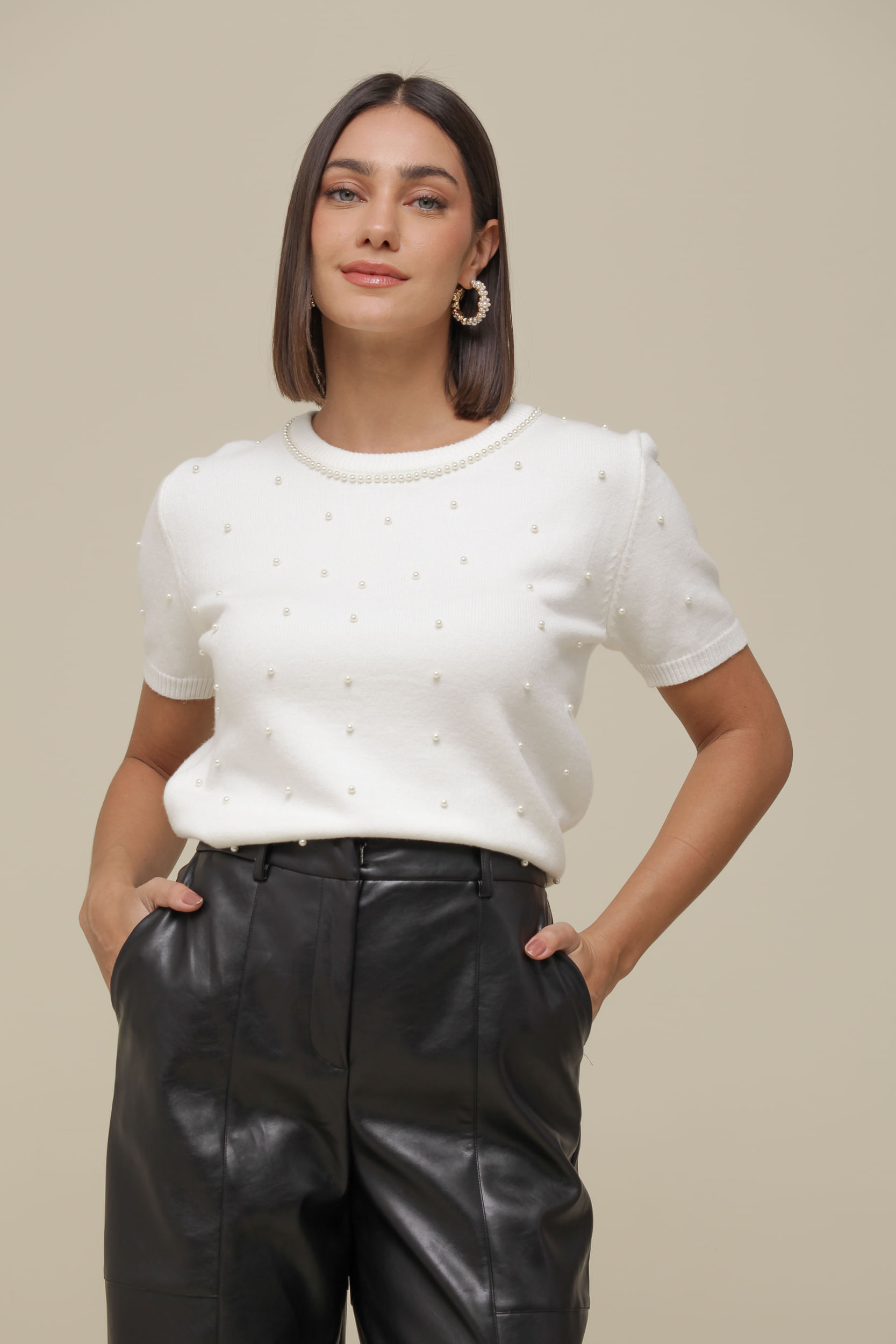 9036275 - Blusa Tricô Detalhes Pérolas OFF-WHITE
