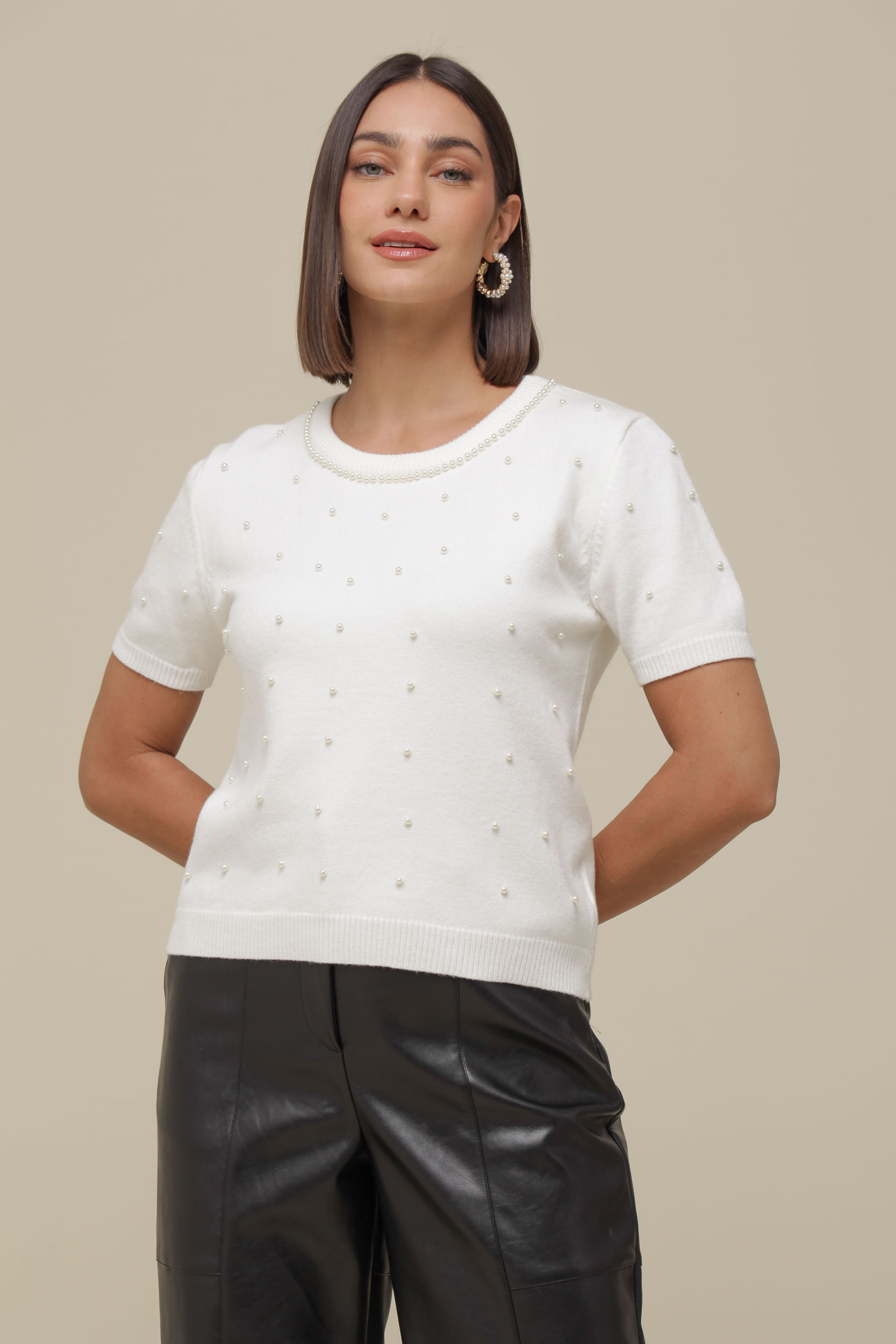 9036275 - Blusa Tricô Detalhes Pérolas OFF-WHITE 9036275 - Blusa Tricô Detalhes Pérolas OFF-WHITE