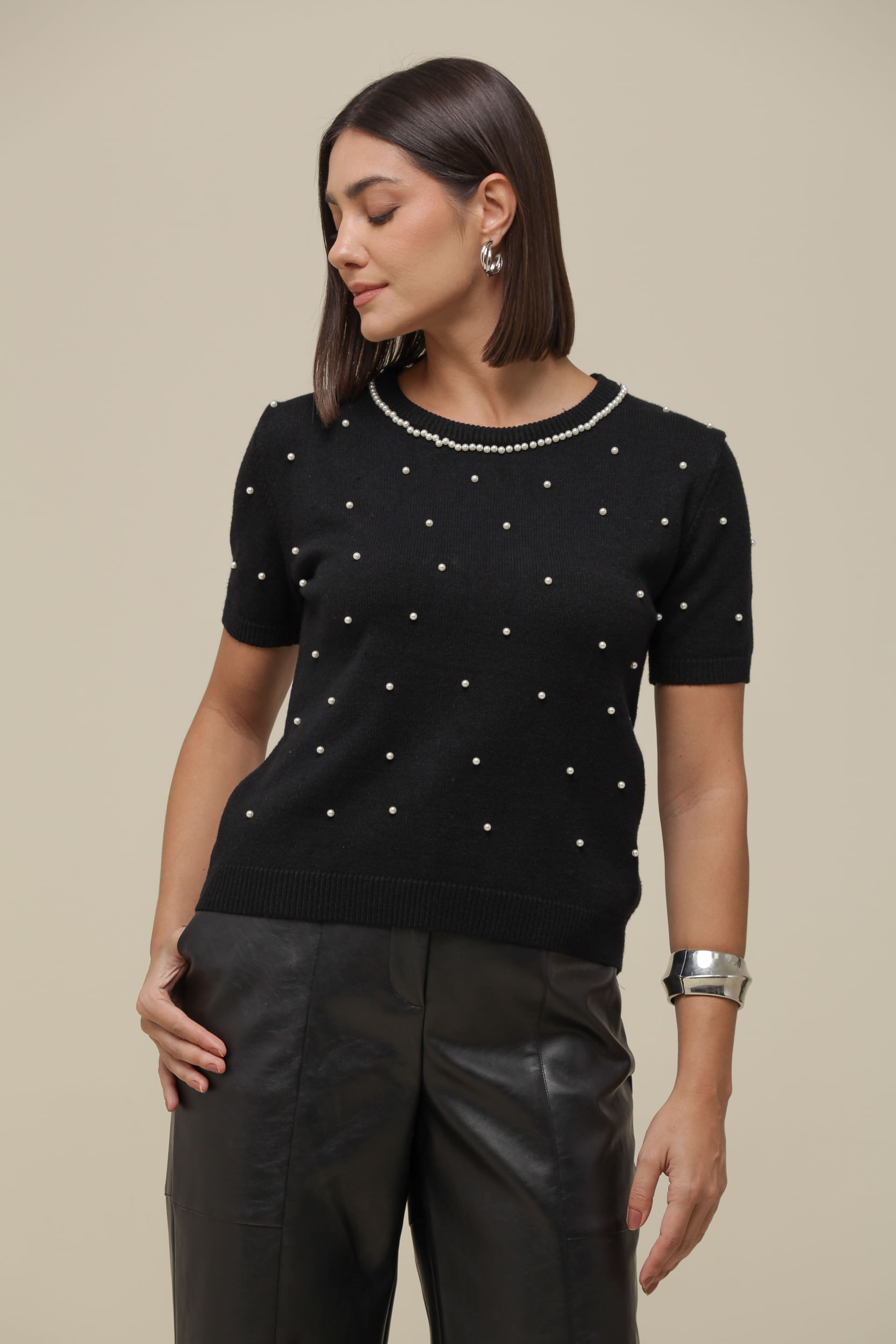 9036275 - Blusa Tricô Detalhes Pérolas PRETO 9036275 - Blusa Tricô Detalhes Pérolas PRETO