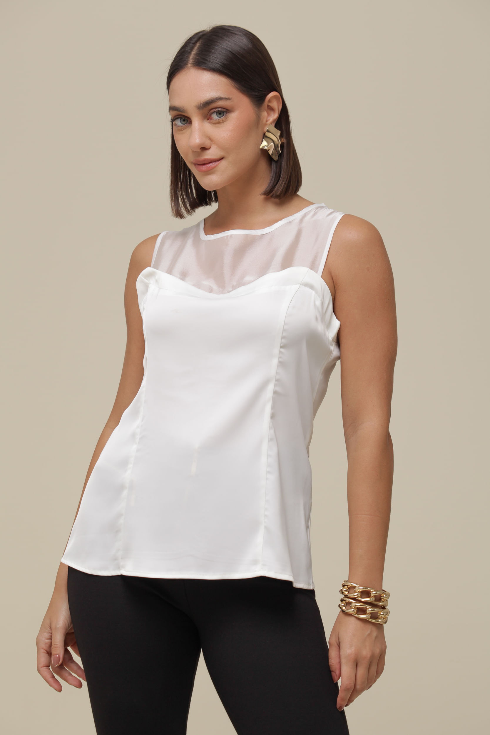 9036280 - Regata Cetim Com Detalhe Em Organza   BRANCO