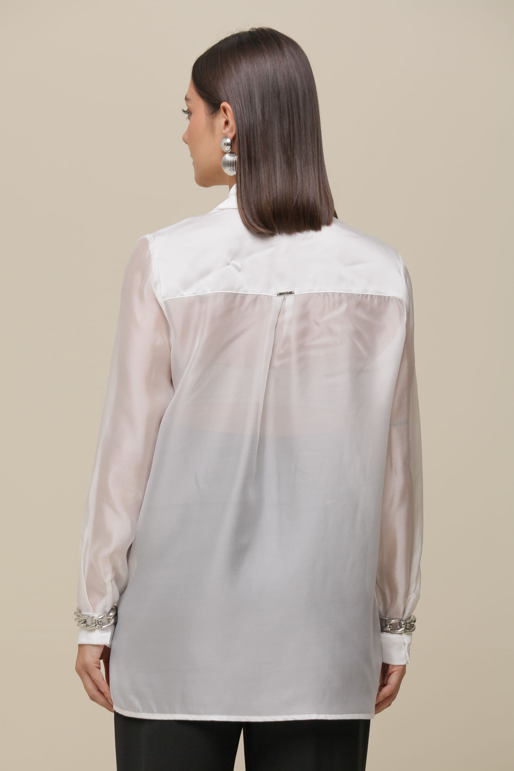 9036282 - Camisa Social Cetim Com Organza BRANCO 9036282 - Camisa Social Cetim Com Organza BRANCO