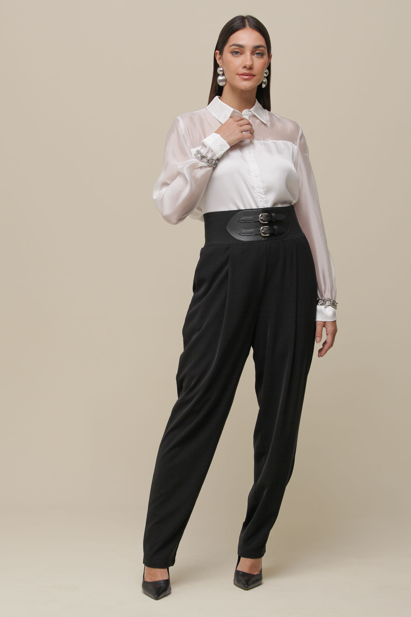9036282 - Camisa Social Cetim Com Organza BRANCO 9036282 - Camisa Social Cetim Com Organza BRANCO