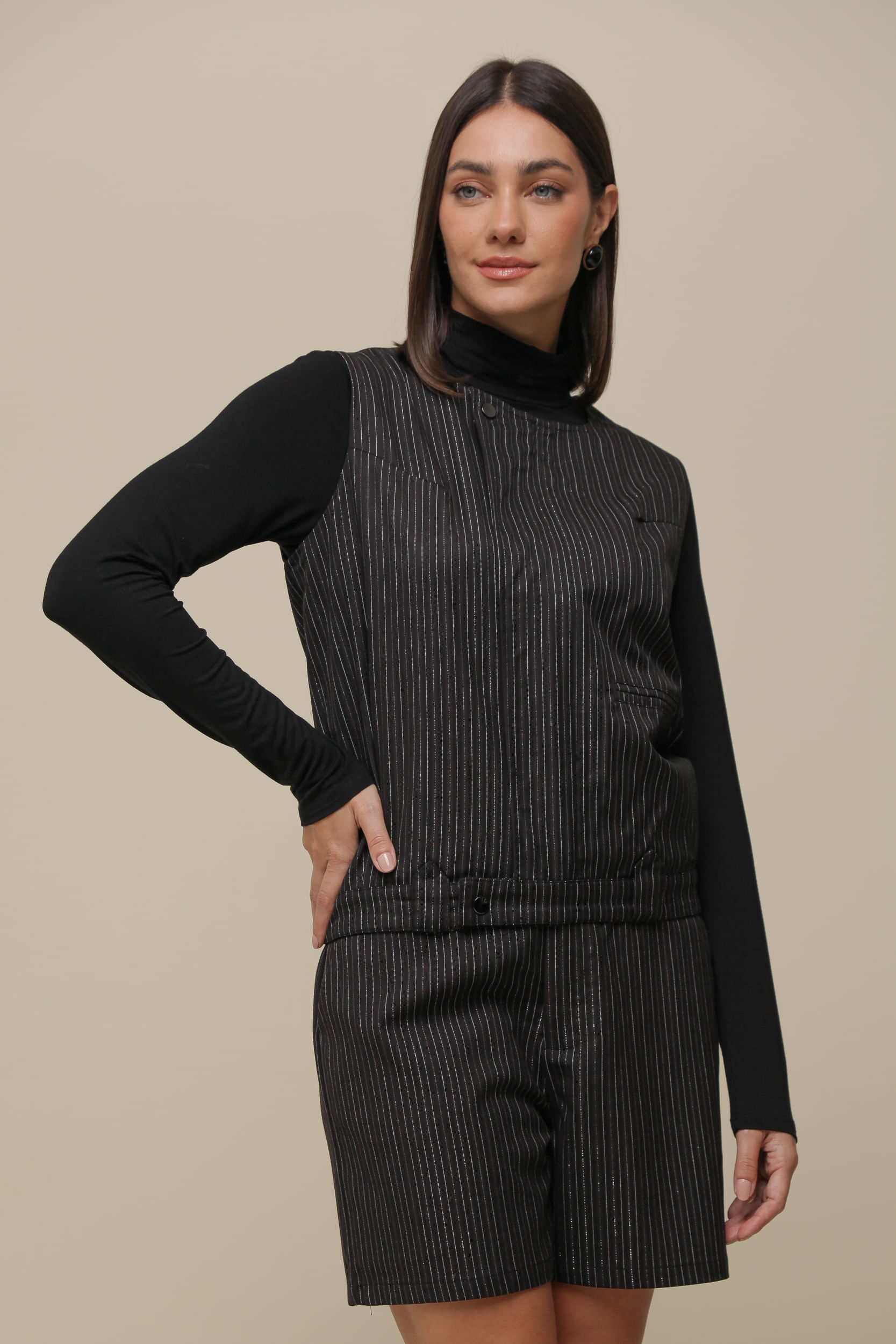 9036289 - Blusa Colete Risca De Giz PRETO