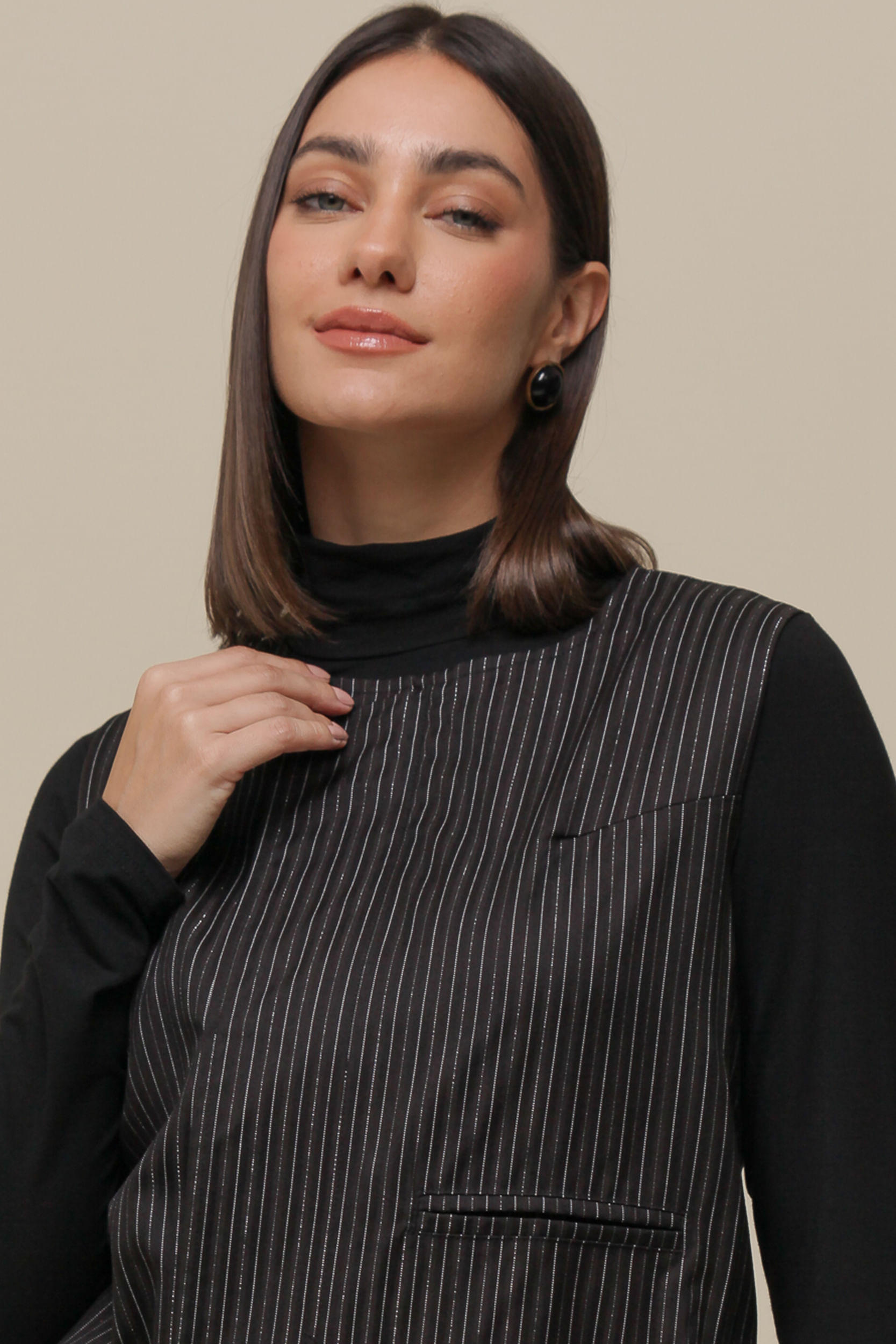 9036289 - Blusa Colete Risca De Giz PRETO 9036289 - Blusa Colete Risca De Giz PRETO