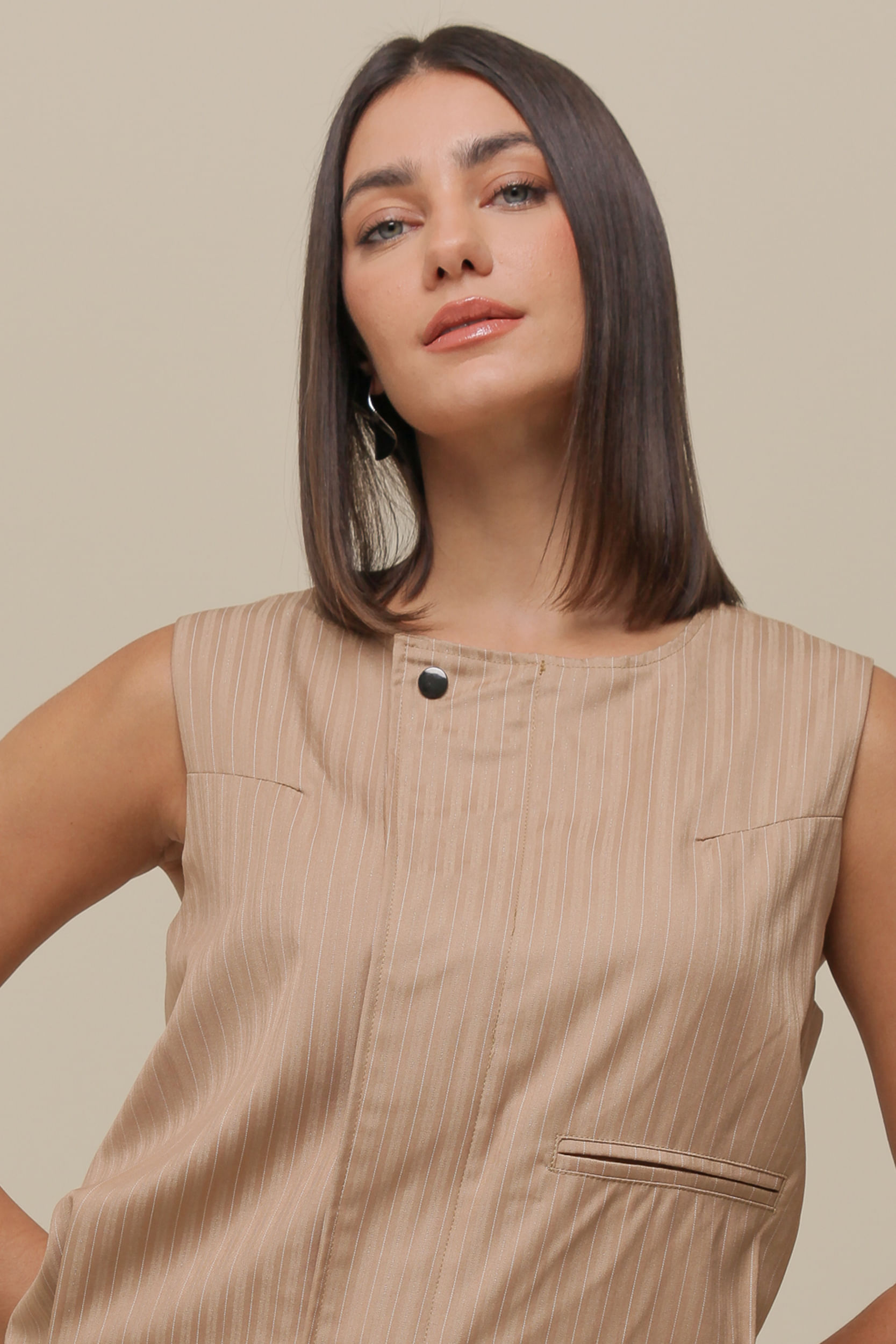 9036289 - Blusa Colete Risca De Giz BEGE 9036289 - Blusa Colete Risca De Giz BEGE