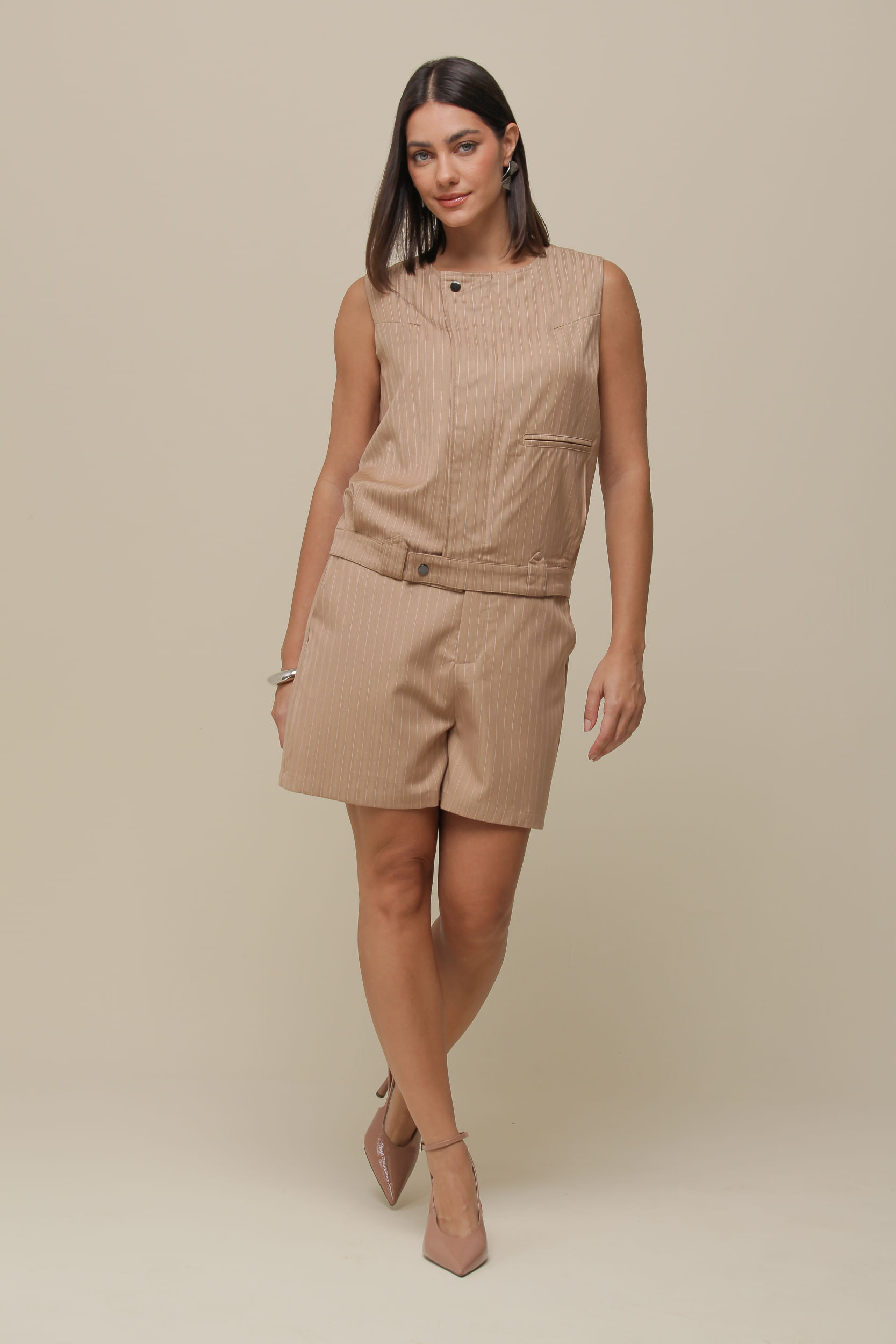 9036289 - Blusa Colete Risca De Giz BEGE 9036289 - Blusa Colete Risca De Giz BEGE