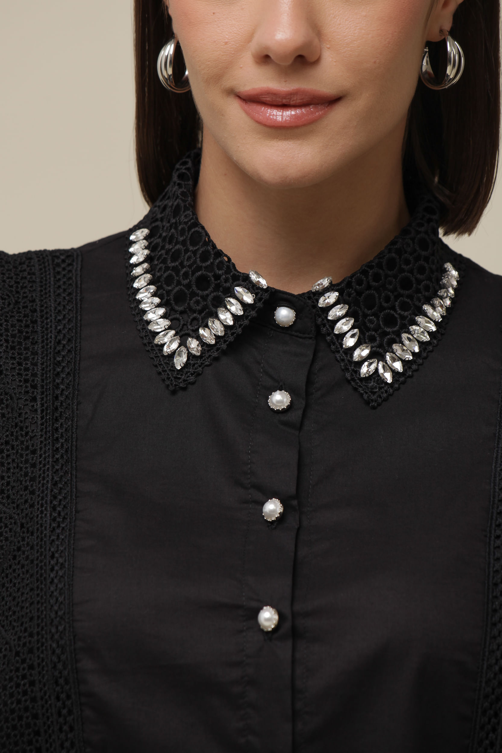 9036331 - Camisa Social Renda Babados PRETO 9036331 - Camisa Social Renda Babados PRETO
