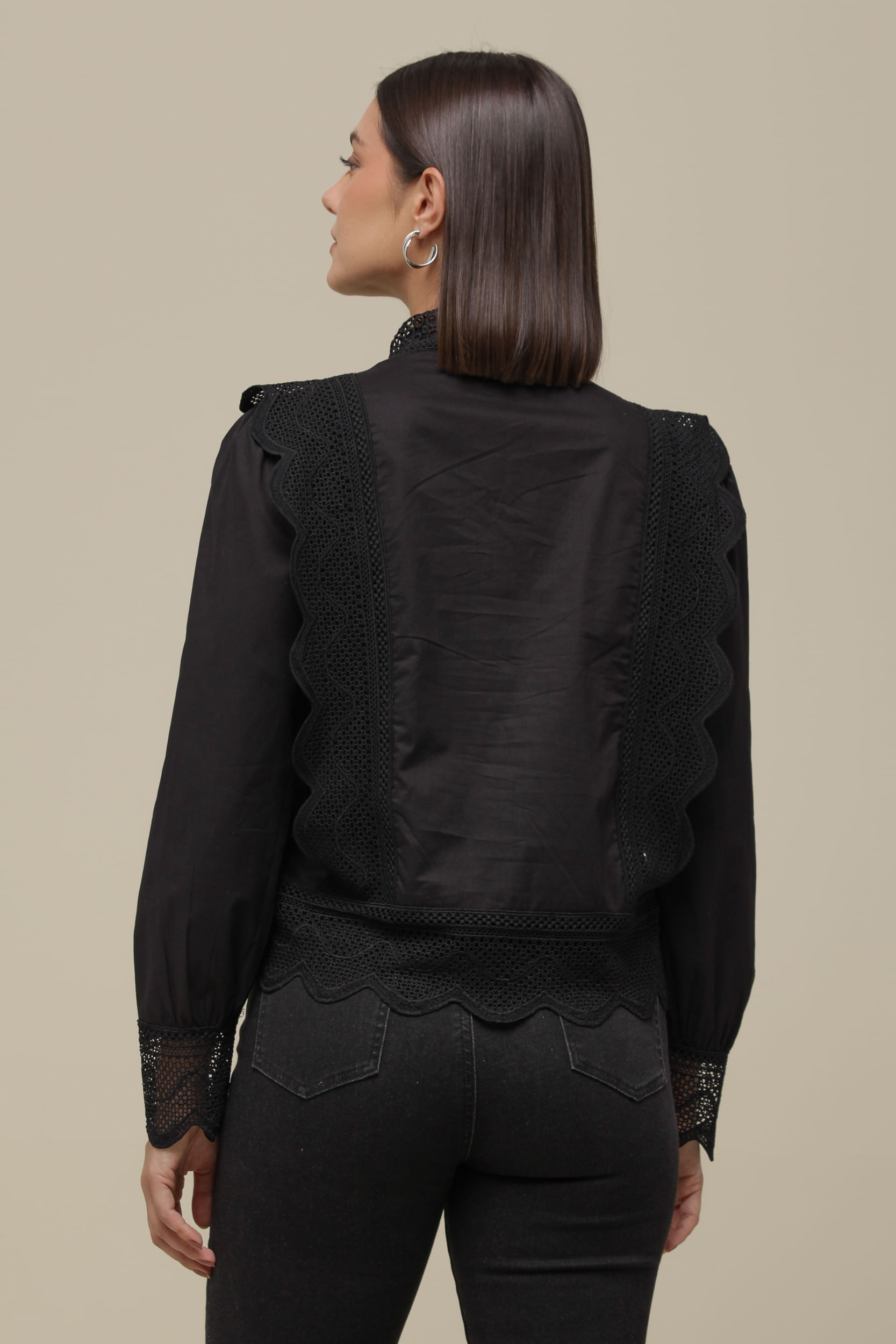 9036331 - Camisa Social Renda Babados PRETO 9036331 - Camisa Social Renda Babados PRETO