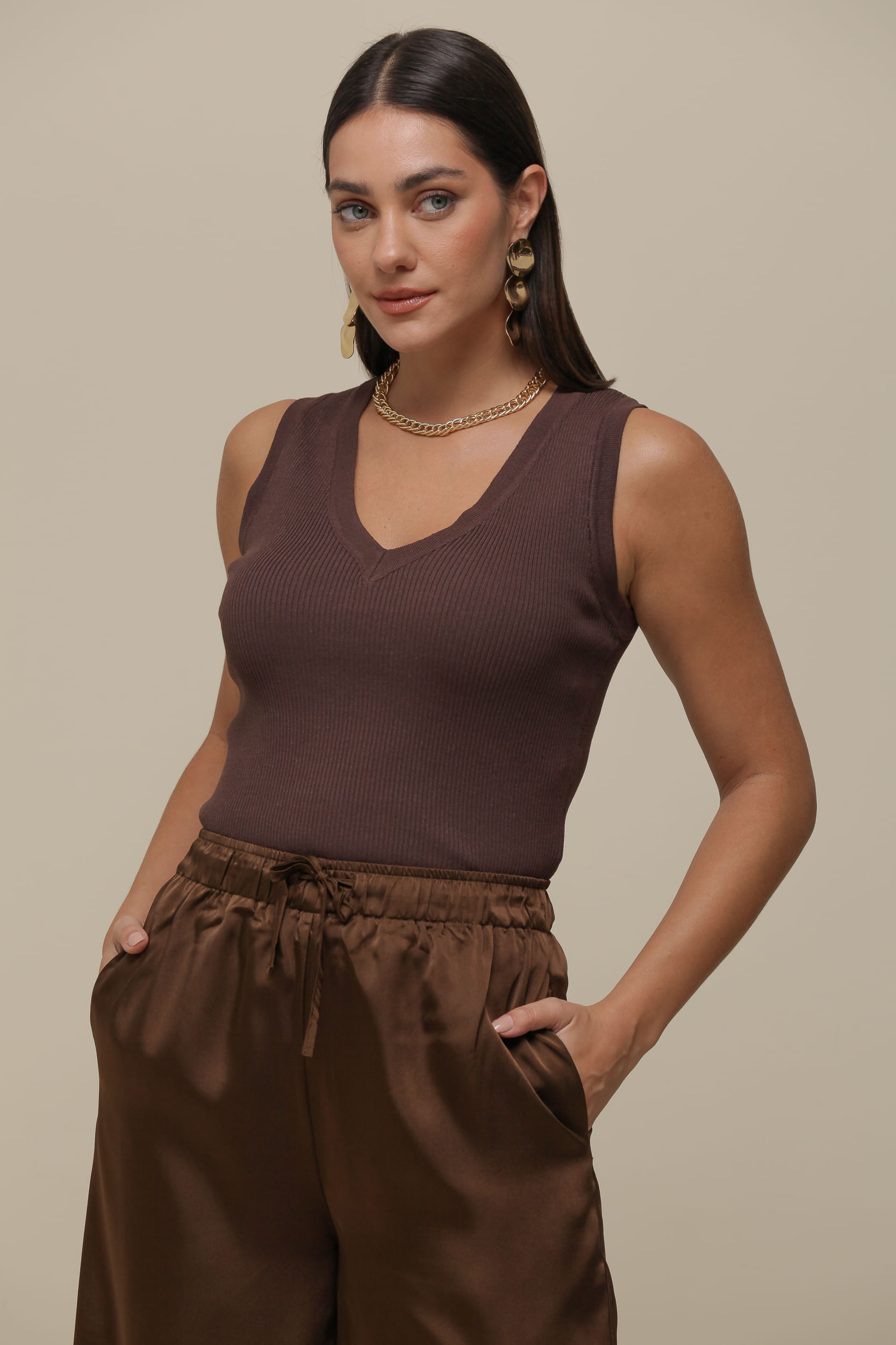 9036417 - Regata Tricô Basic   MARROM