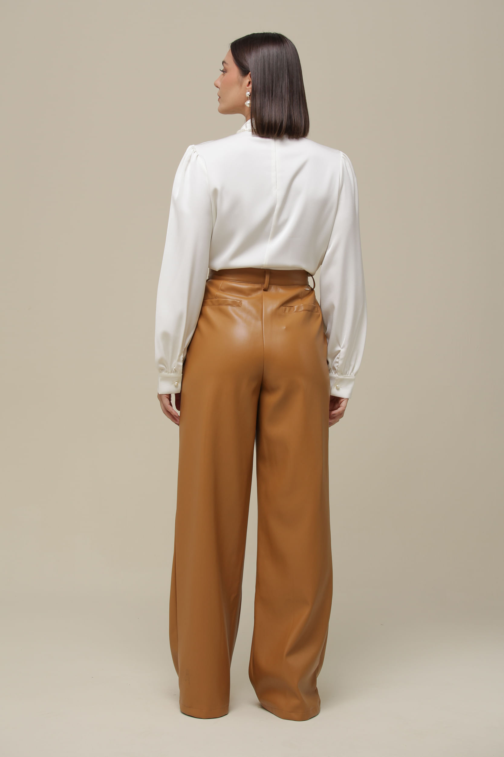 9036466 - Calça Reta PU Pregas CAMEL 9036466 - Calça Reta PU Pregas CAMEL