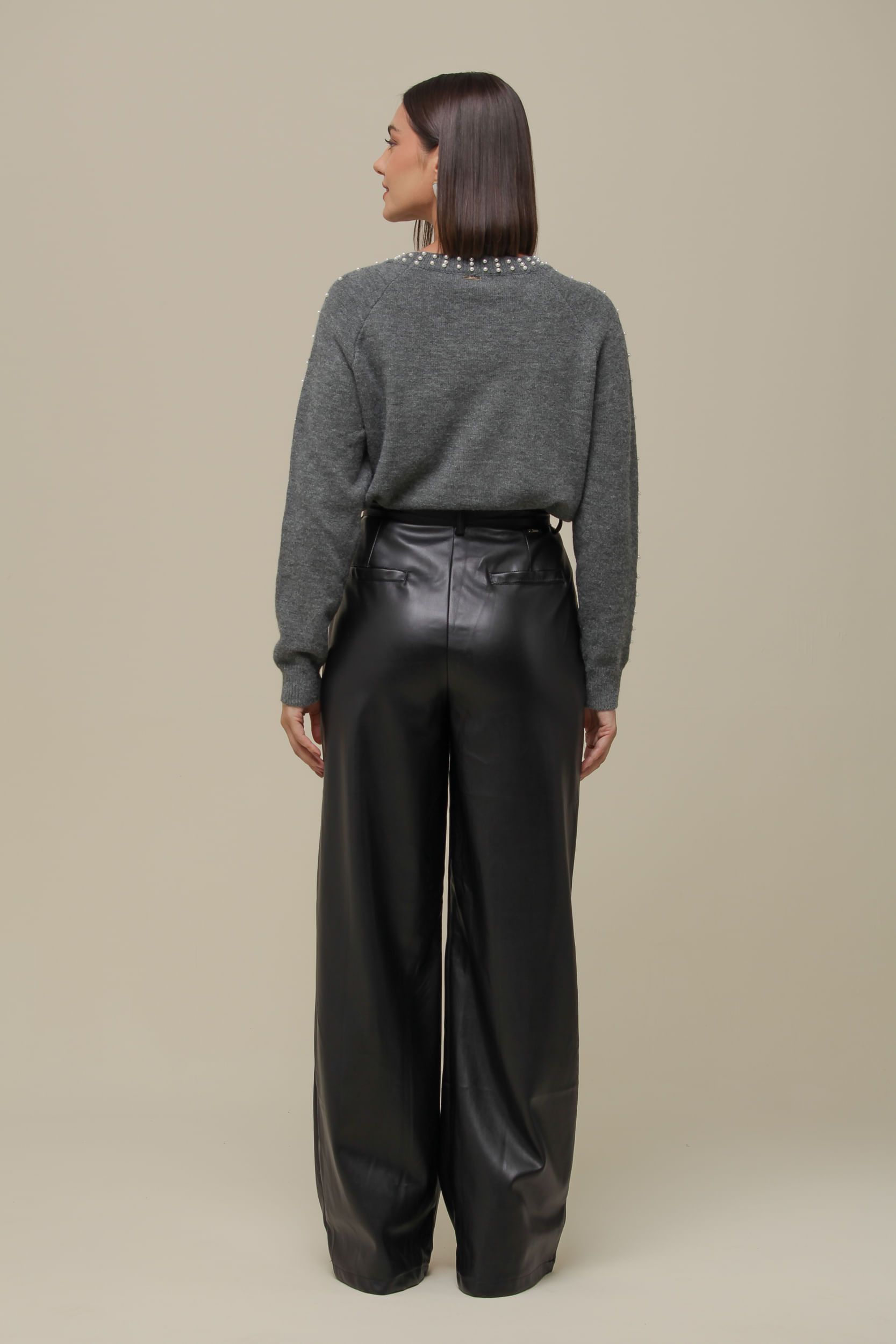 9036466 - Calça Reta PU Pregas PRETO 9036466 - Calça Reta PU Pregas PRETO