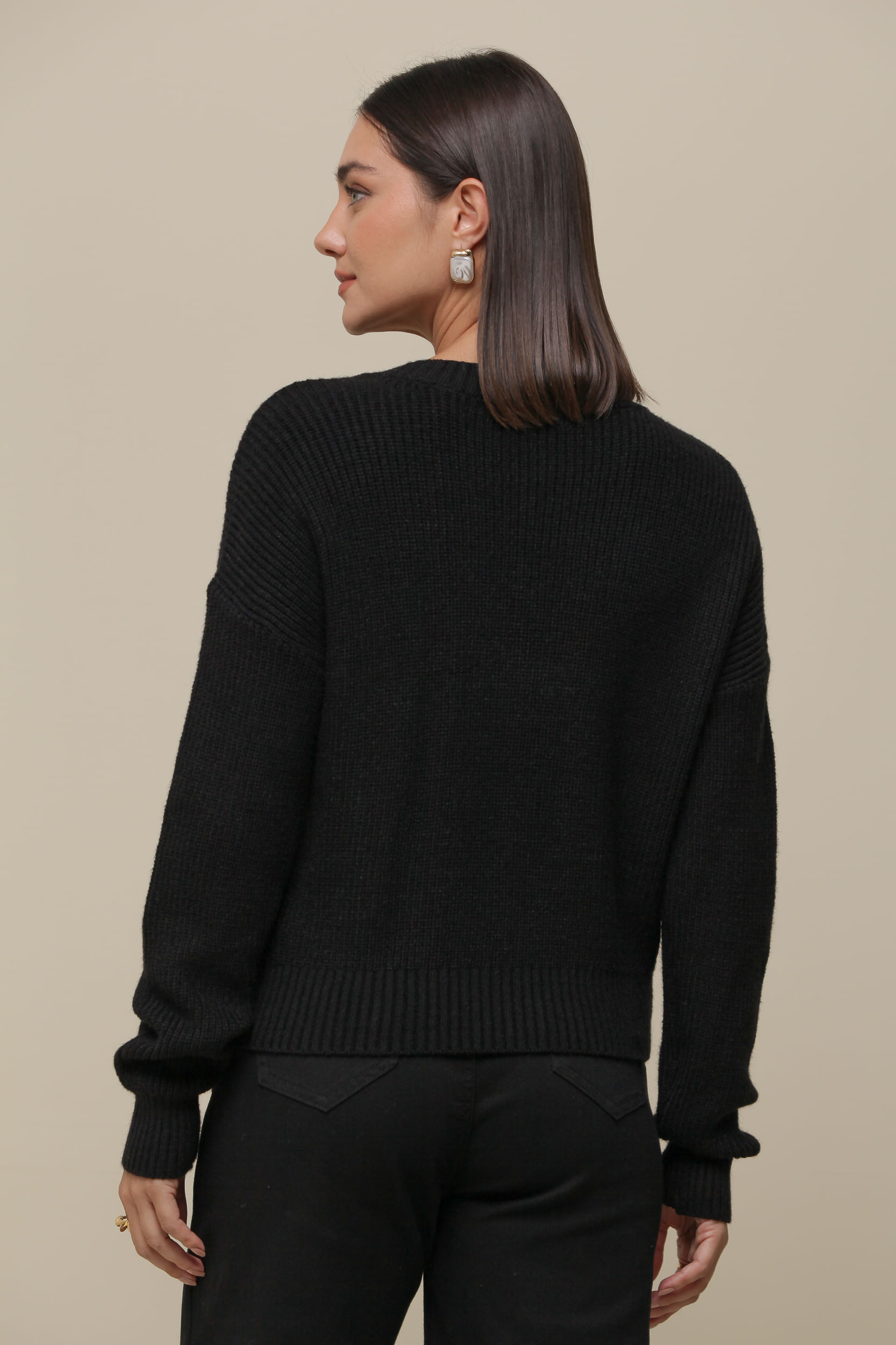 9036478 - Blusa Tricô Manga Longo Laços PRETO 9036478 - Blusa Tricô Manga Longo Laços PRETO