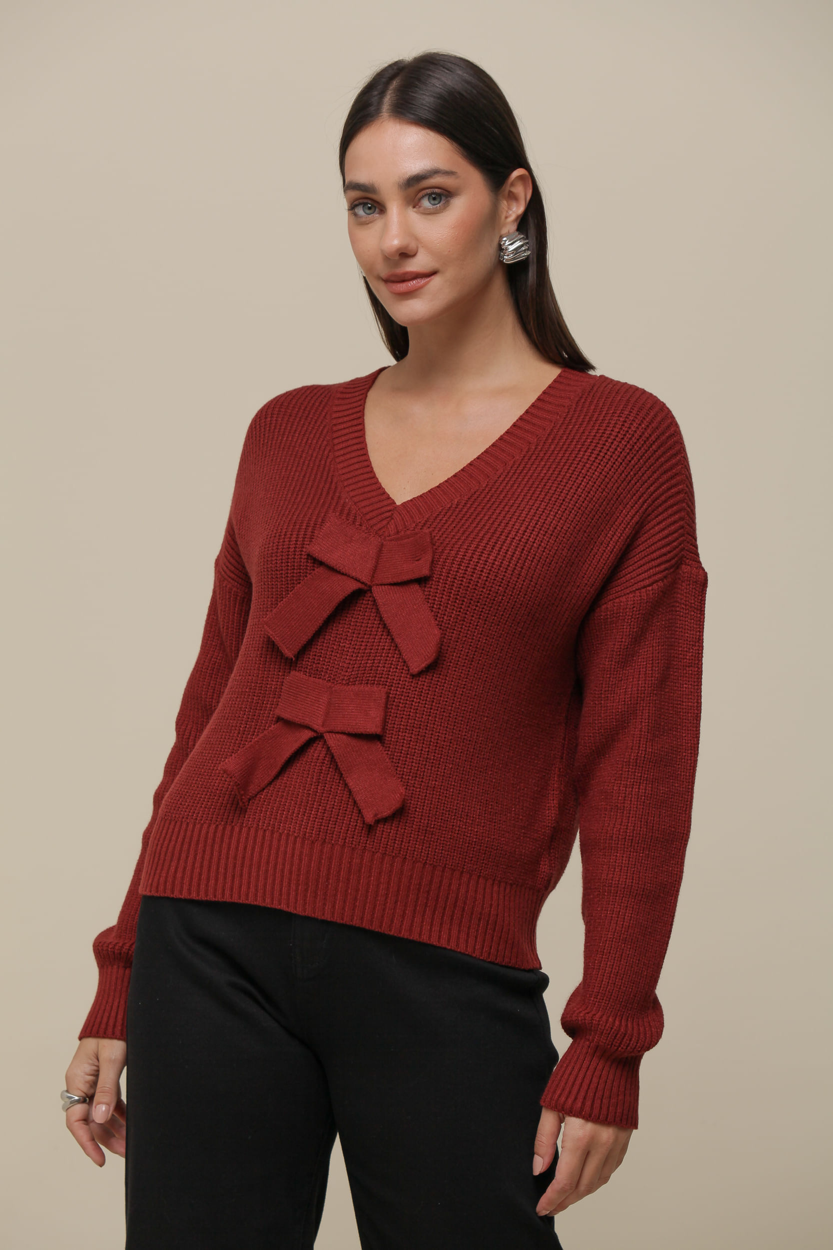 9036478 - Blusa Tricô Manga Longo Laços FERRUGEM 9036478 - Blusa Tricô Manga Longo Laços FERRUGEM