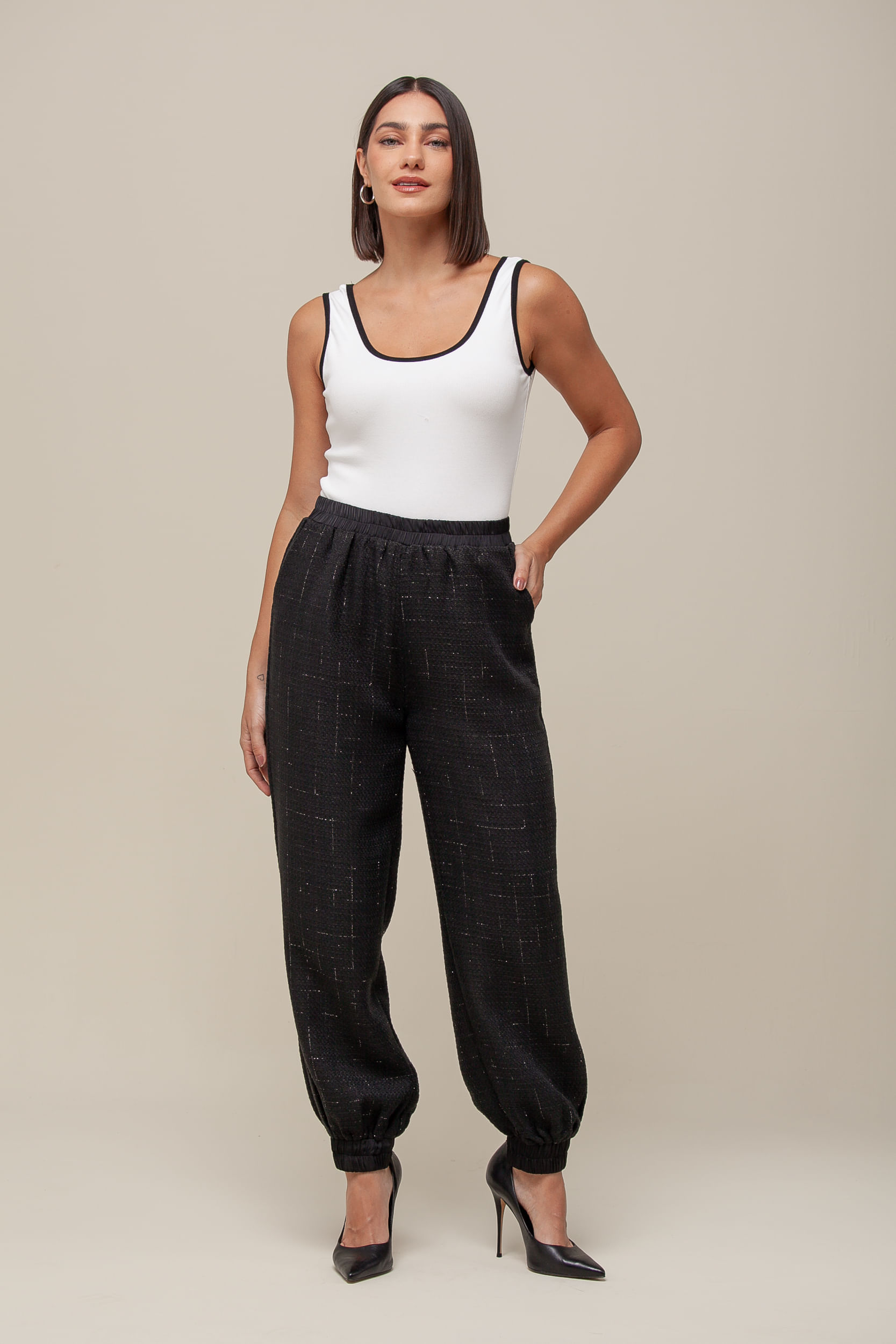 9036512 - Calça Jogger Tweed   PRETO