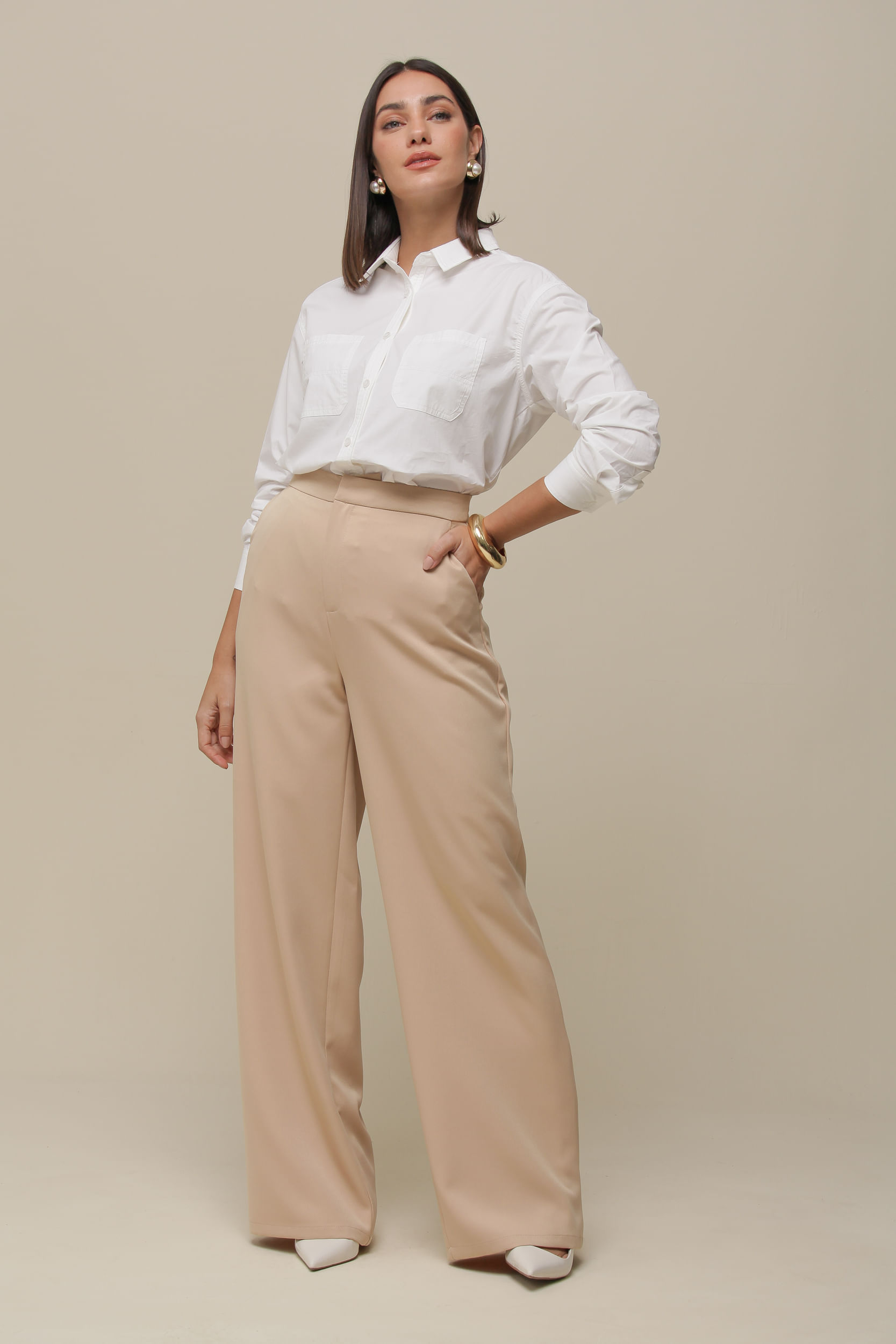 9036514 - Calça Reta Alfaiataria   BEGE