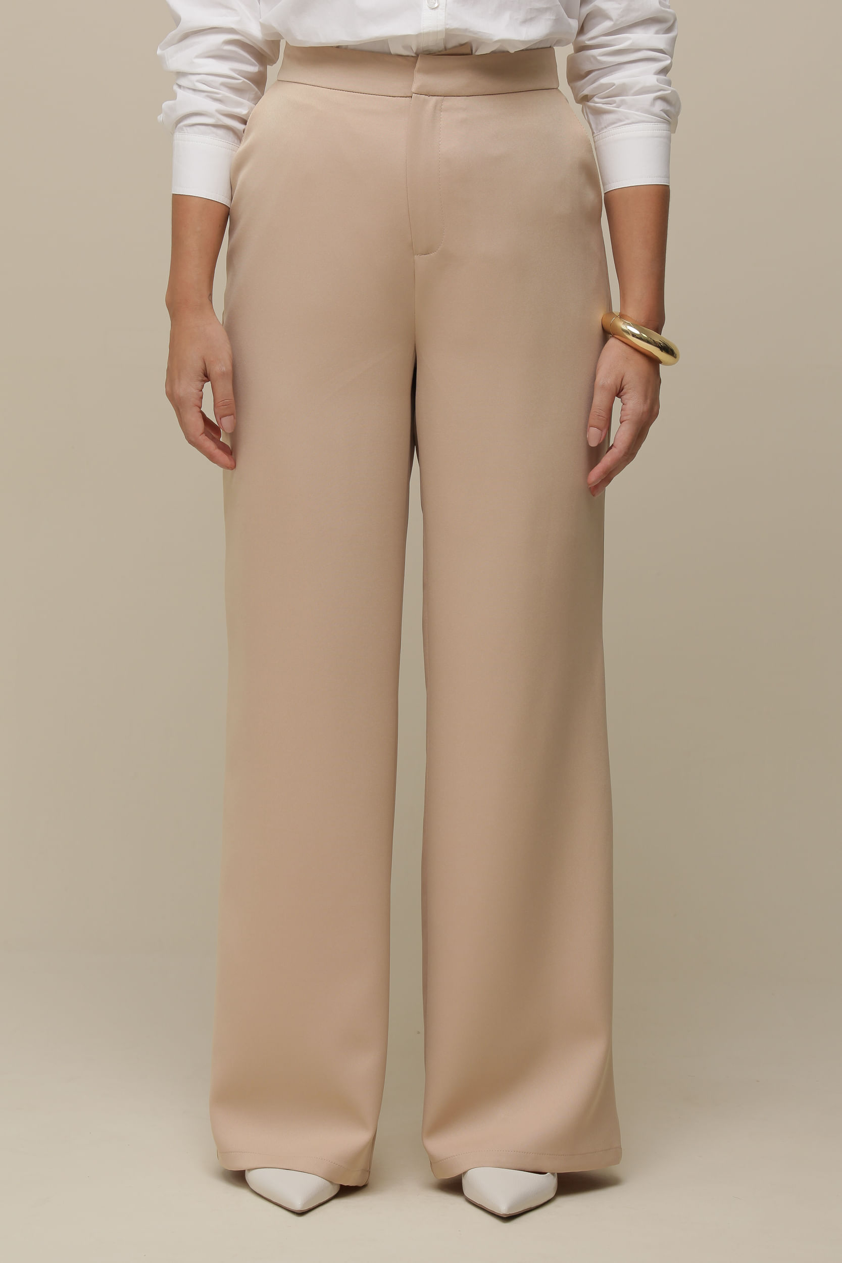 9036514 - Calça Reta Alfaiataria   BEGE