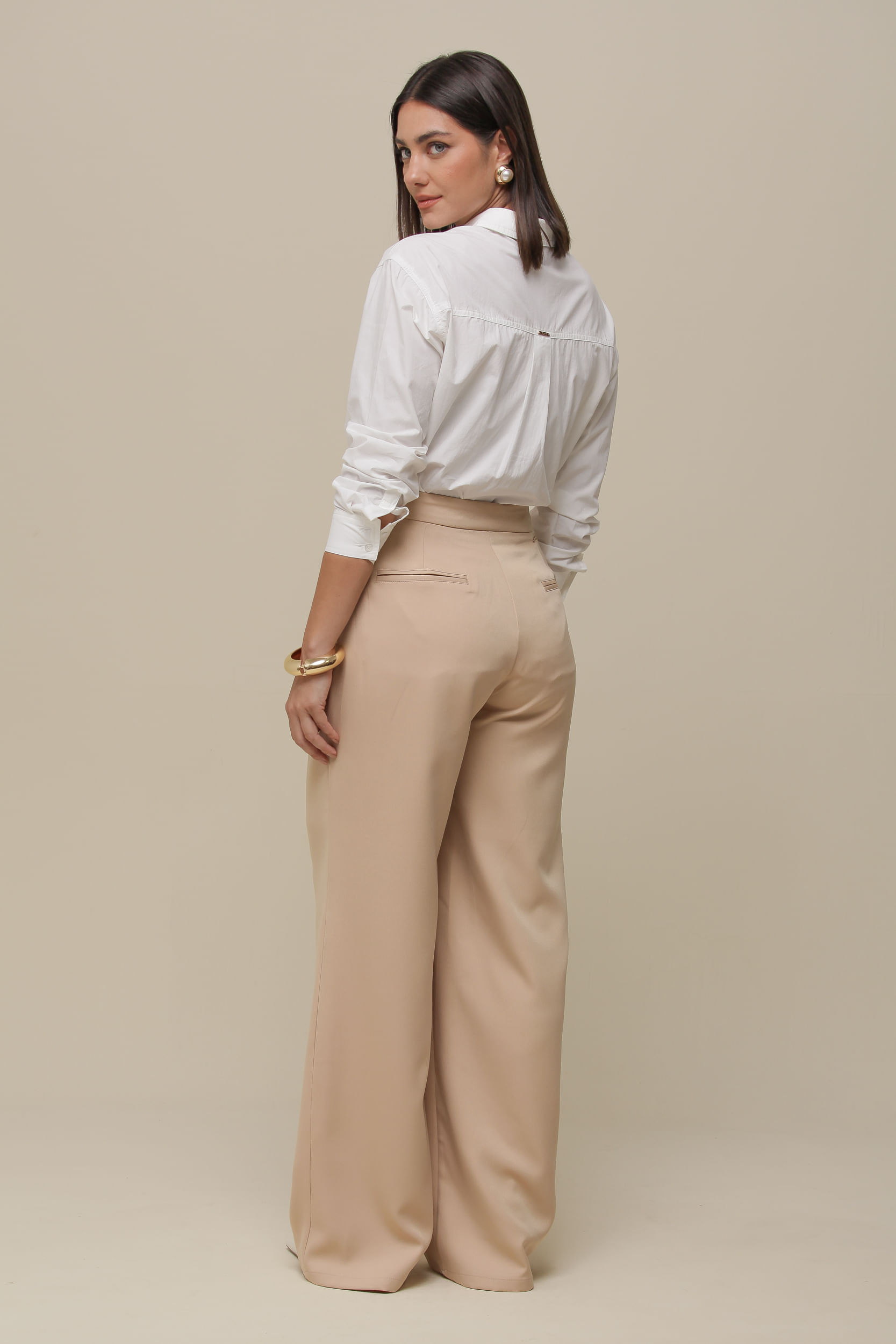 9036514 - Calça Reta Alfaiataria   BEGE