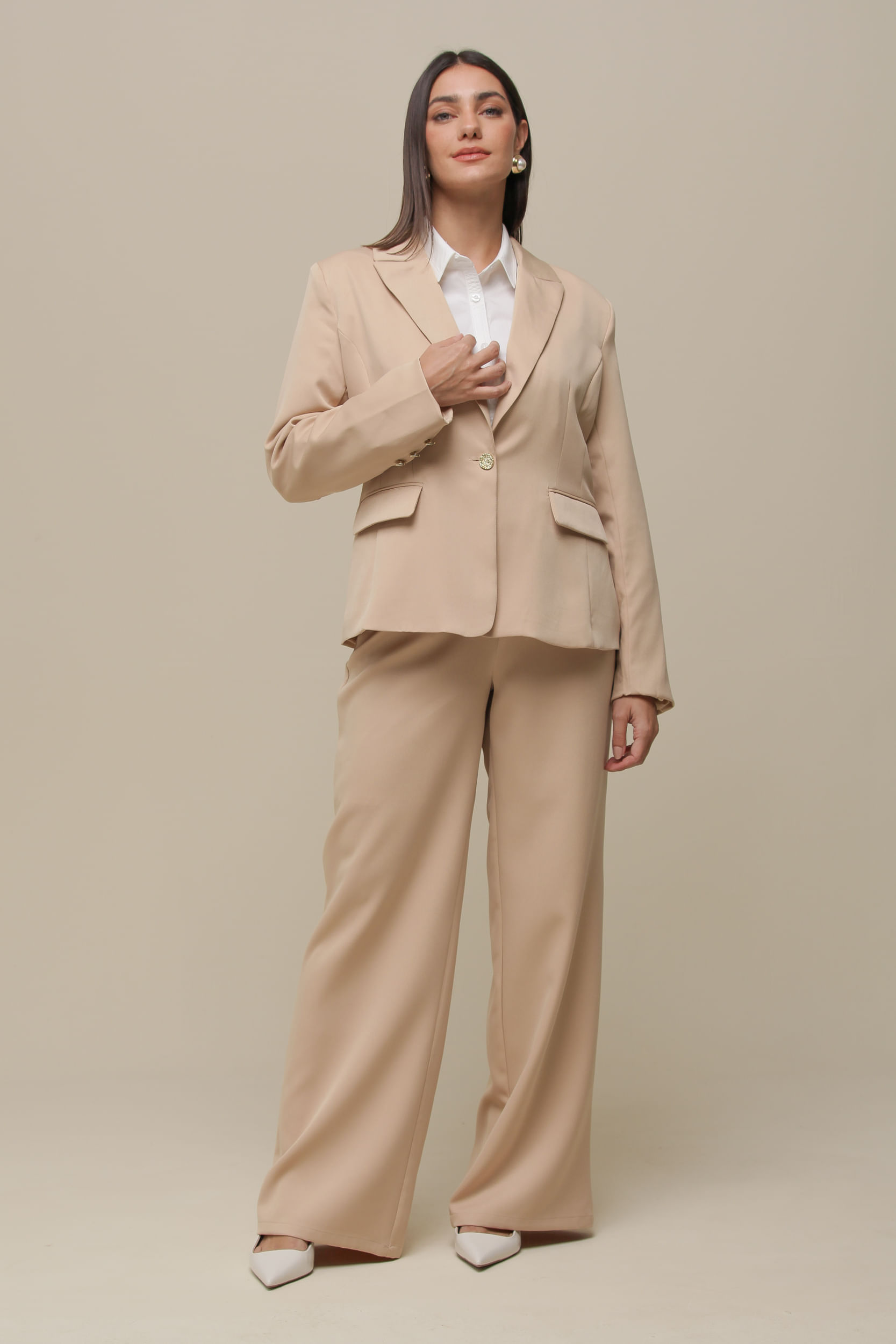 9036514 - Calça Reta Alfaiataria   BEGE