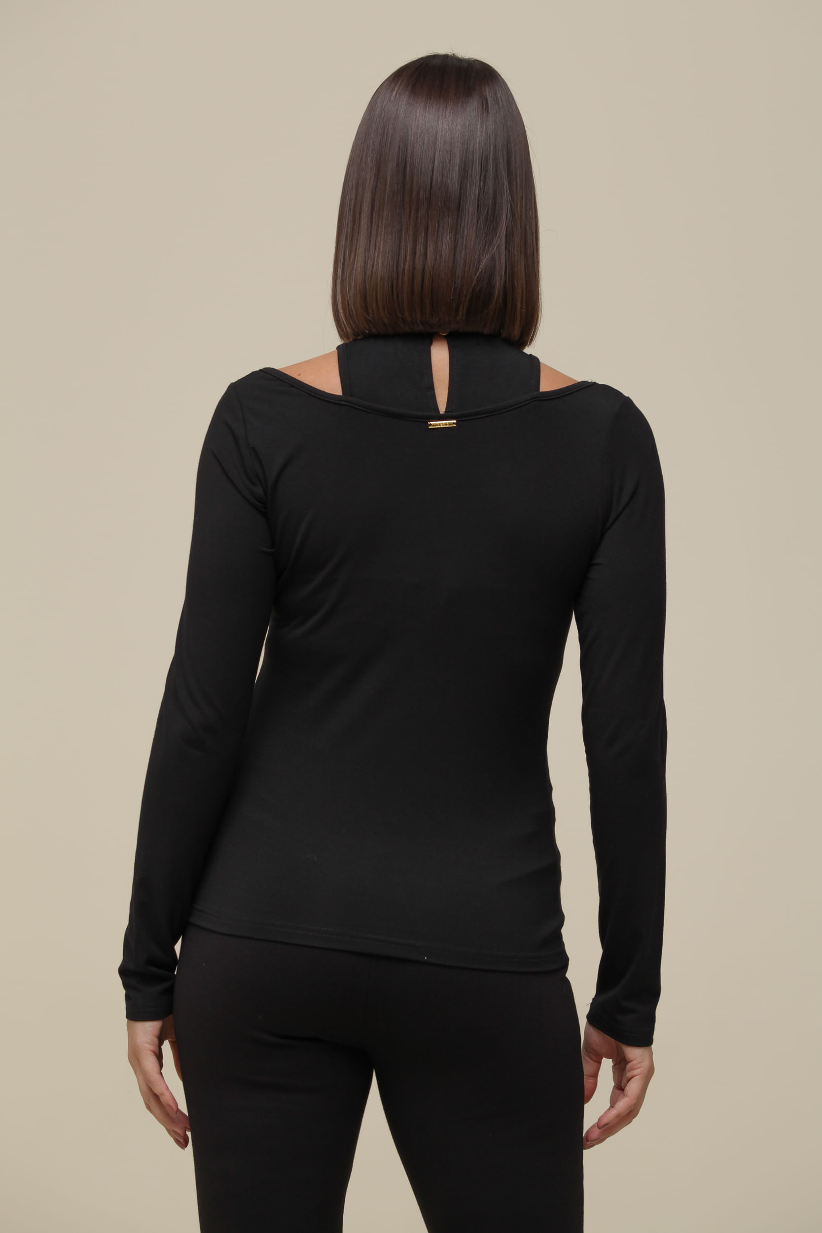 9036518 - Blusa Malha Gola Alta Recortes Ombro PRETO 9036518 - Blusa Malha Gola Alta Recortes Ombro PRETO