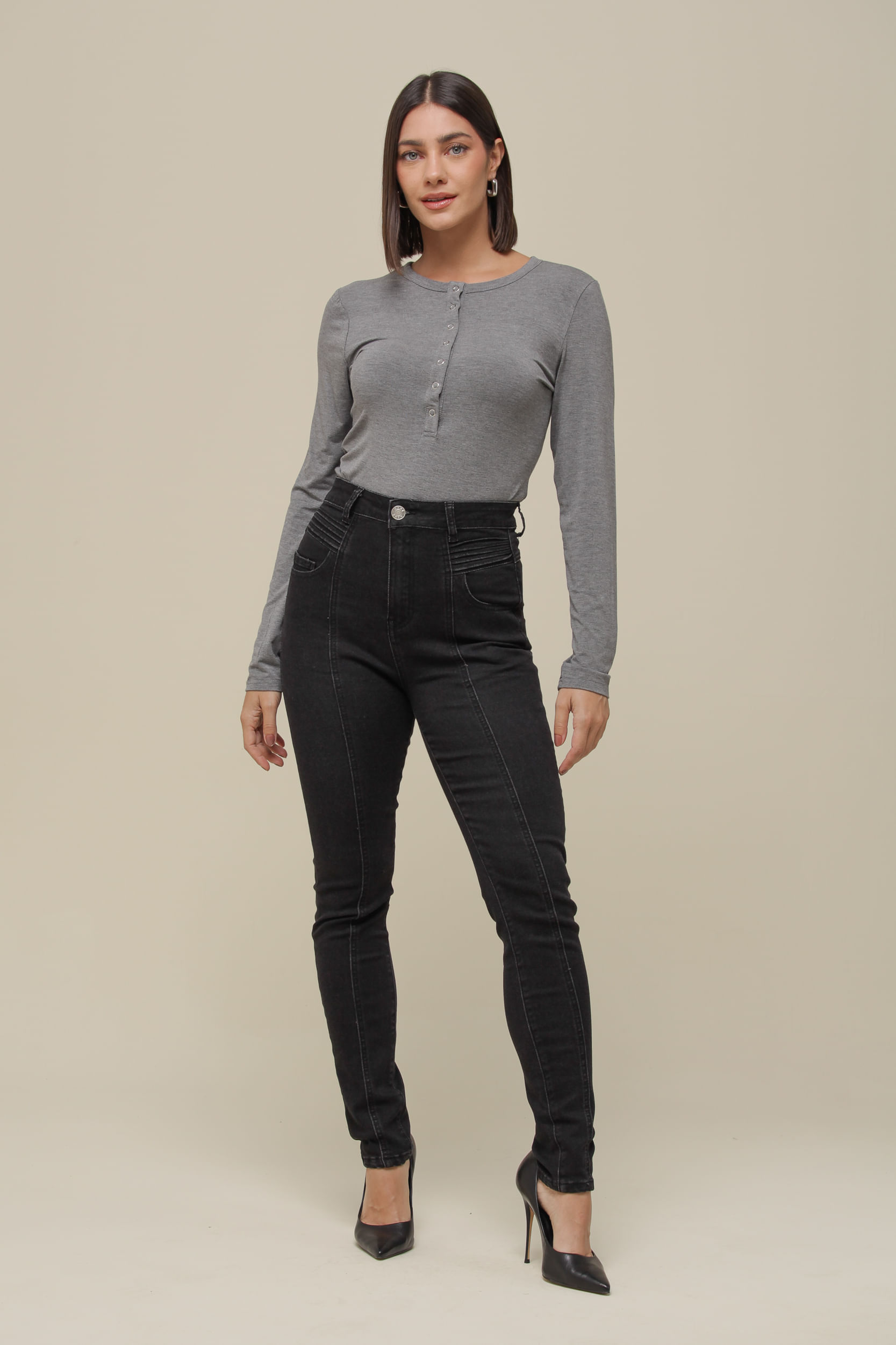 9036519 - Blusa Malha Manga Longa Botões Vista MESCLA 9036519 - Blusa Malha Manga Longa Botões Vista MESCLA