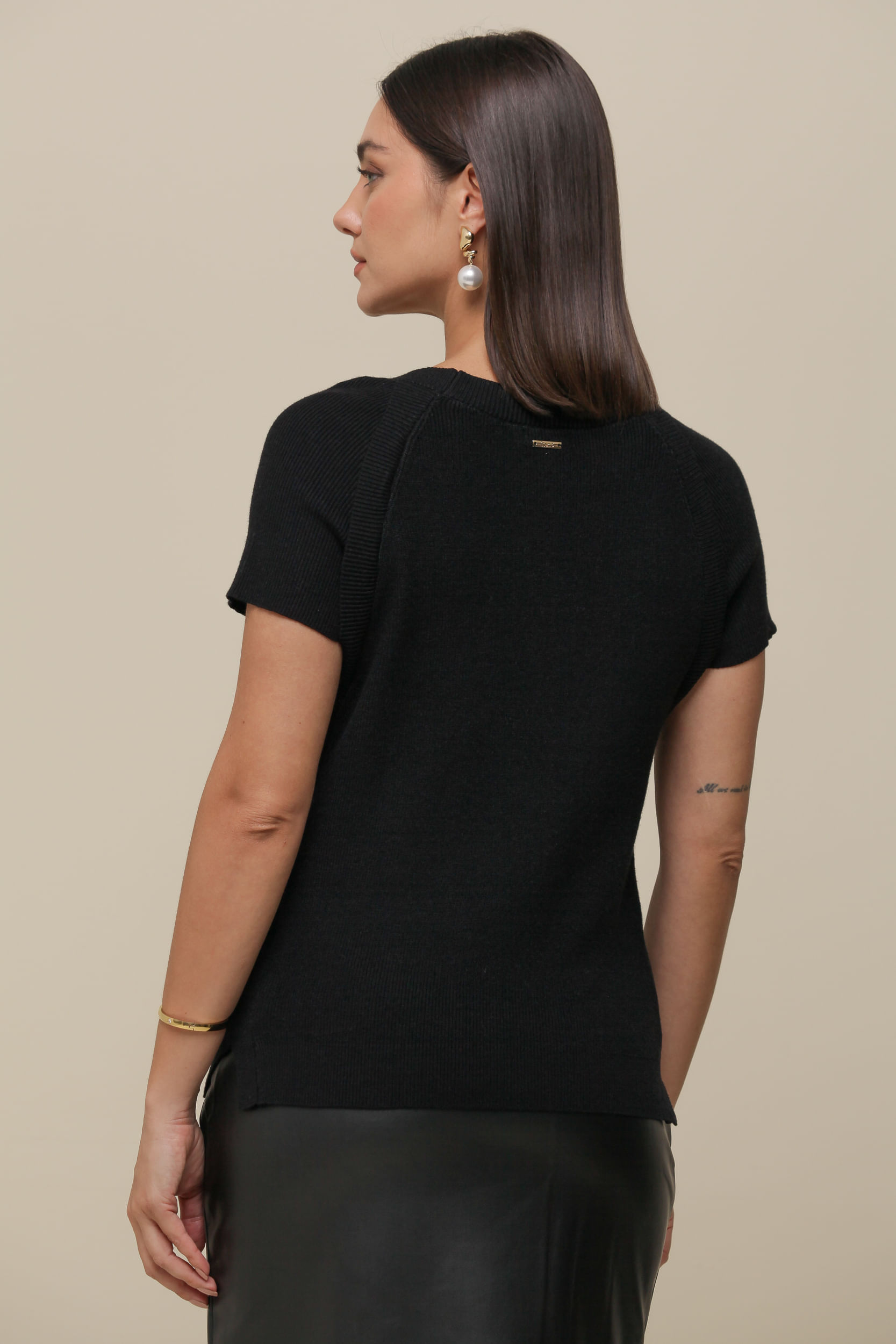 9036538 - Blusa Tricô Manga Curta PRETO 9036538 - Blusa Tricô Manga Curta PRETO