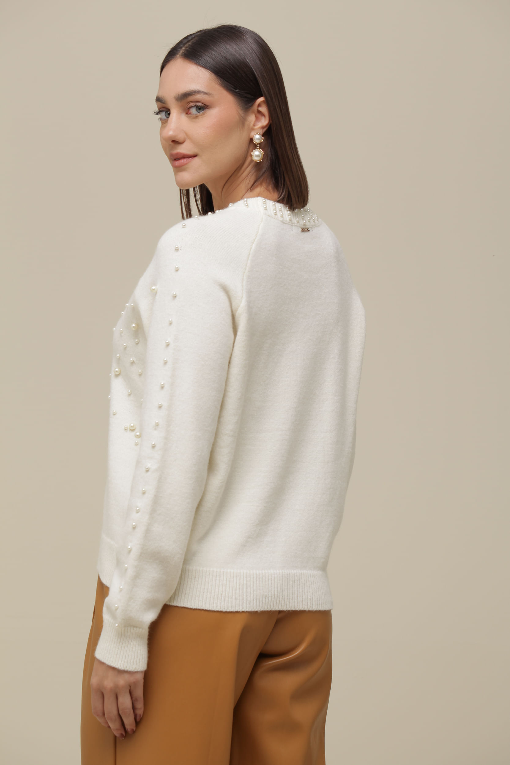 9036541 - Blusa Tricô Manga Longa Com Pérolas AREIA 9036541 - Blusa Tricô Manga Longa Com Pérolas AREIA