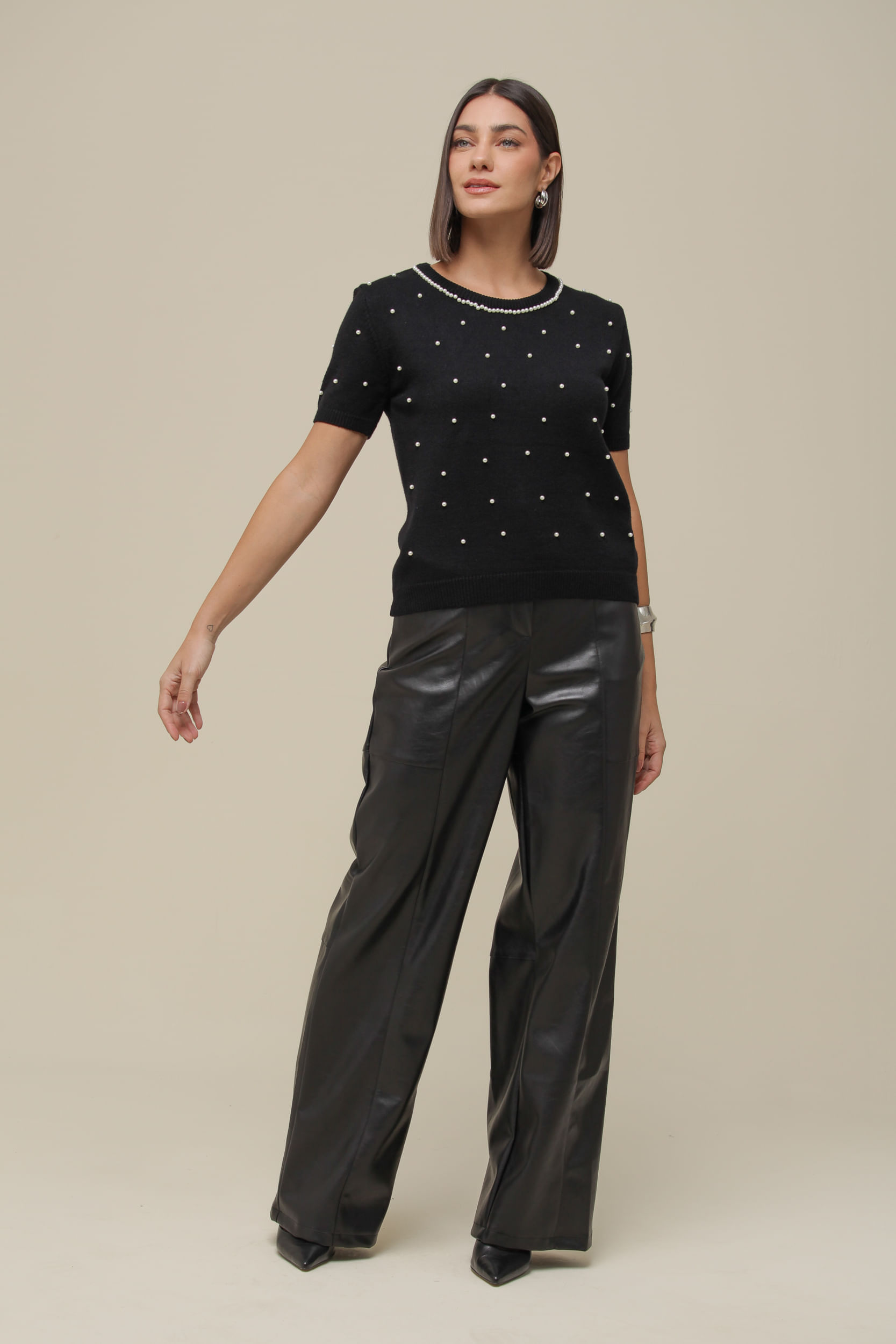 9036611 - Calça PU Recortes PRETO 9036611 - Calça PU Recortes PRETO