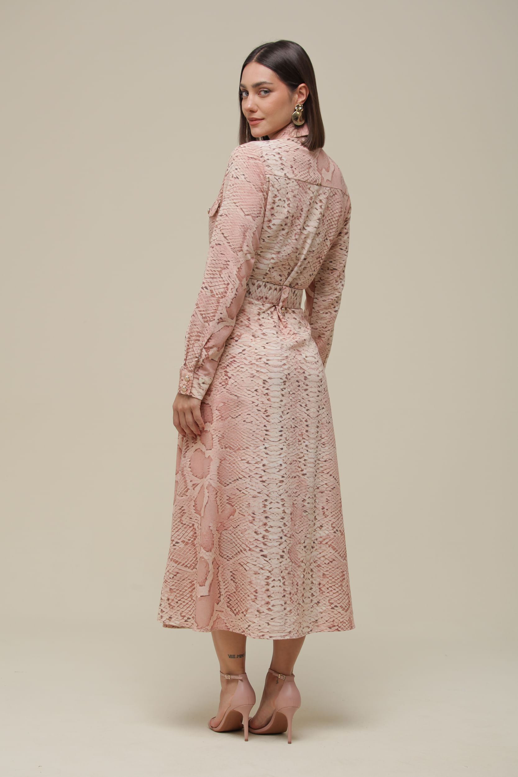 9036248 - Vestido Linho Manga Longa Animal Print ROSÊ