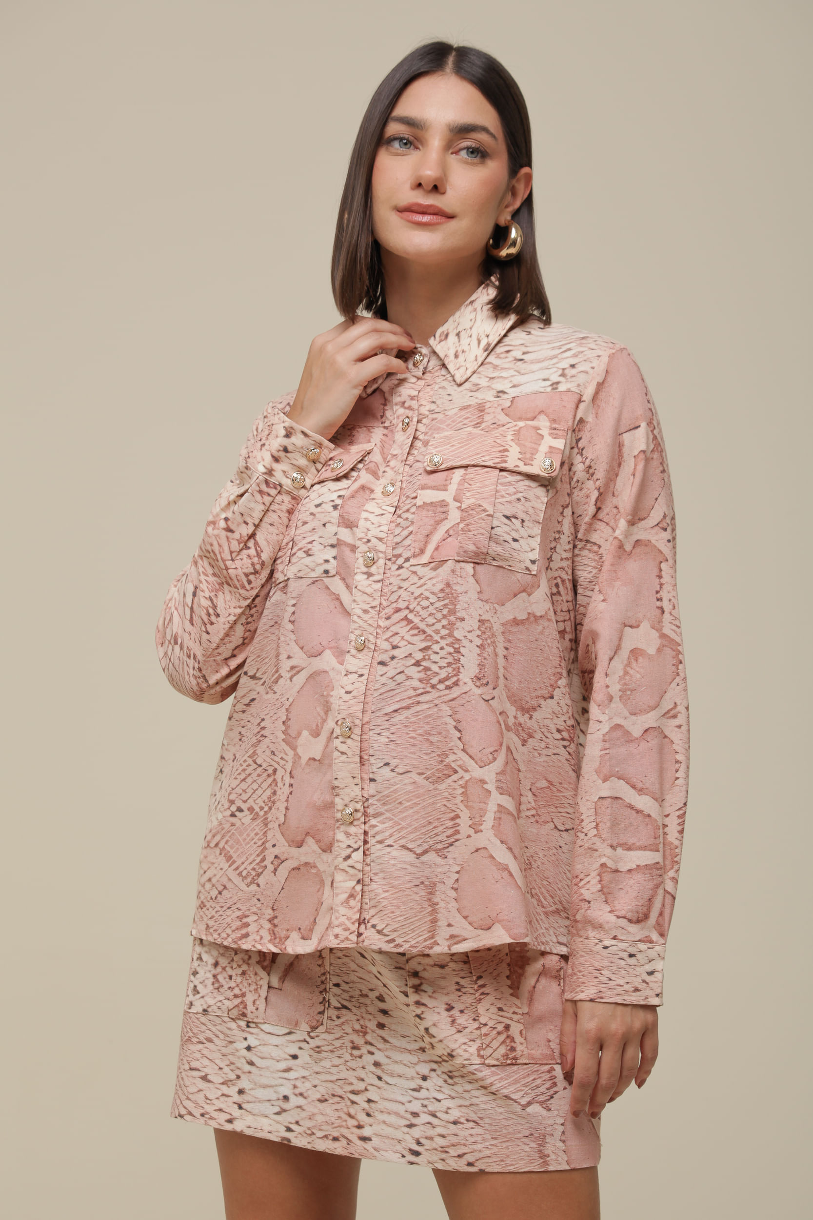 9036249 - Camisa Linho Animal Print ROSÊ 9036249 - Camisa Linho Animal Print ROSÊ
