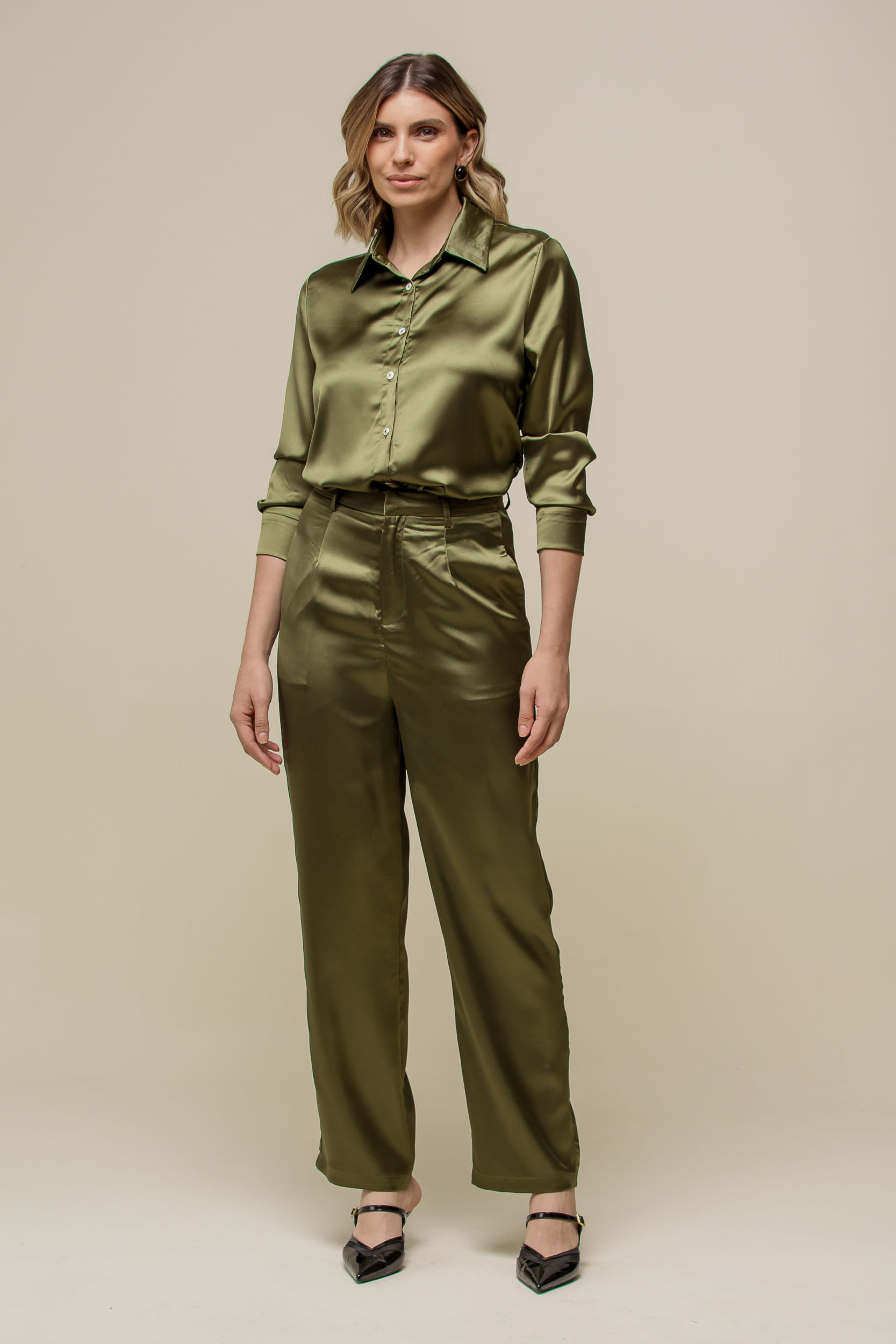 9036286 - Camisa Social de Cetim VERDE MILITAR 9036286 - Camisa Social de Cetim VERDE MILITAR