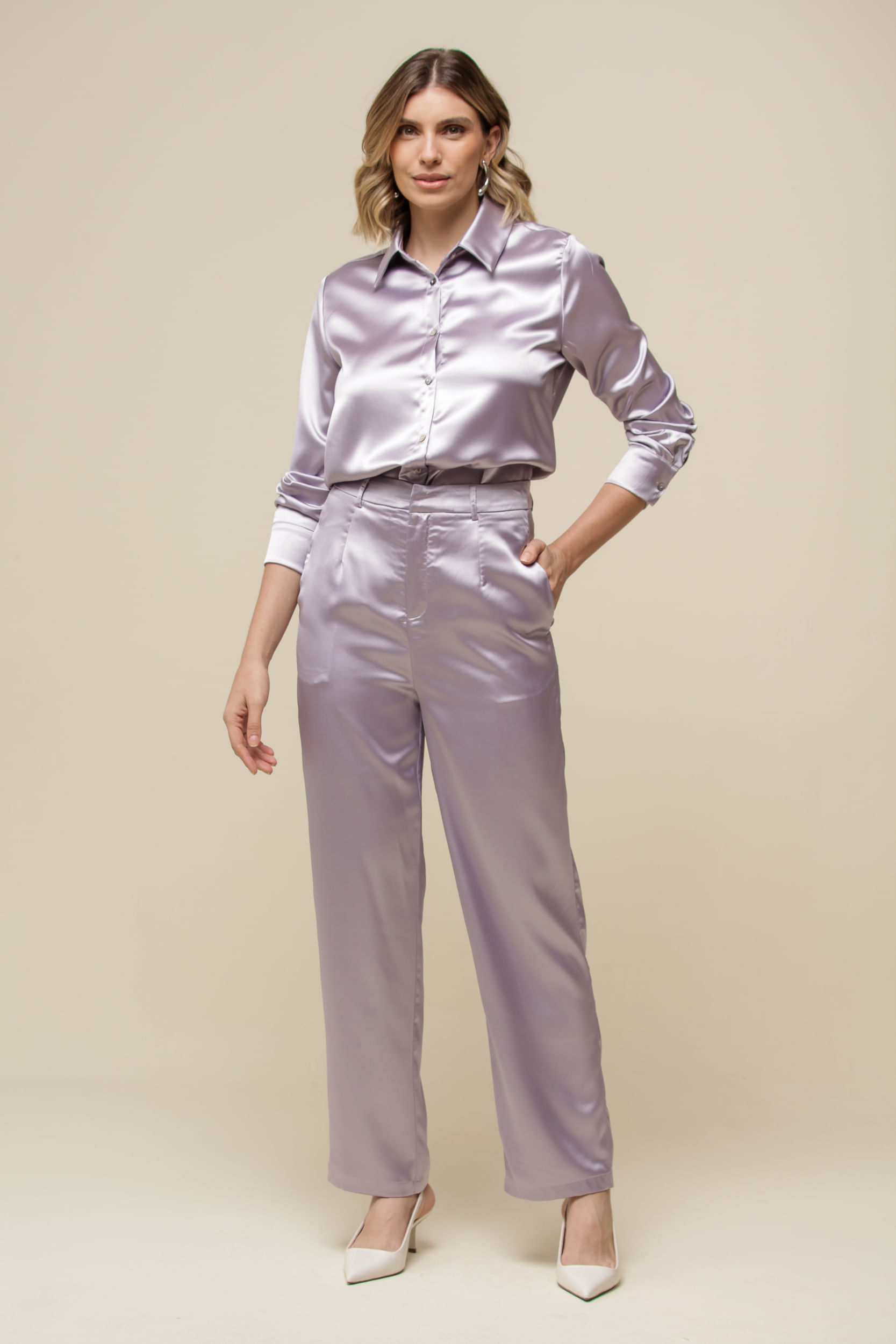 9036287 - Calça Reta de Cetim LILAS 9036287 - Calça Reta de Cetim LILAS