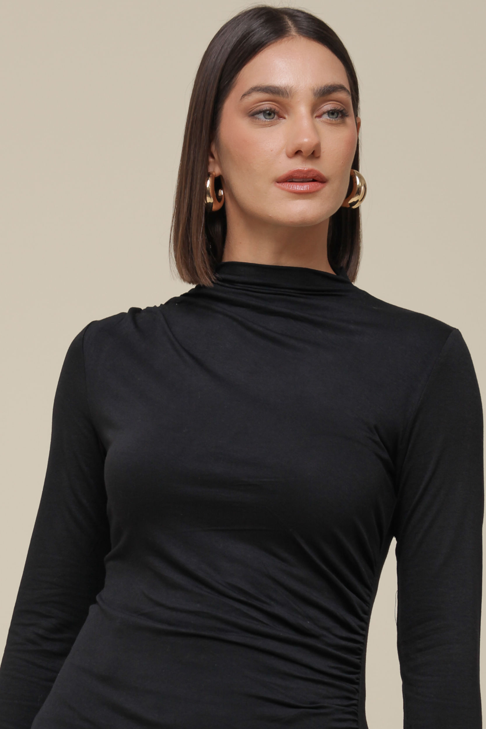 9036320 - Blusa Manga Longa Malha Franzida PRETO 9036320 - Blusa Manga Longa Malha Franzida PRETO