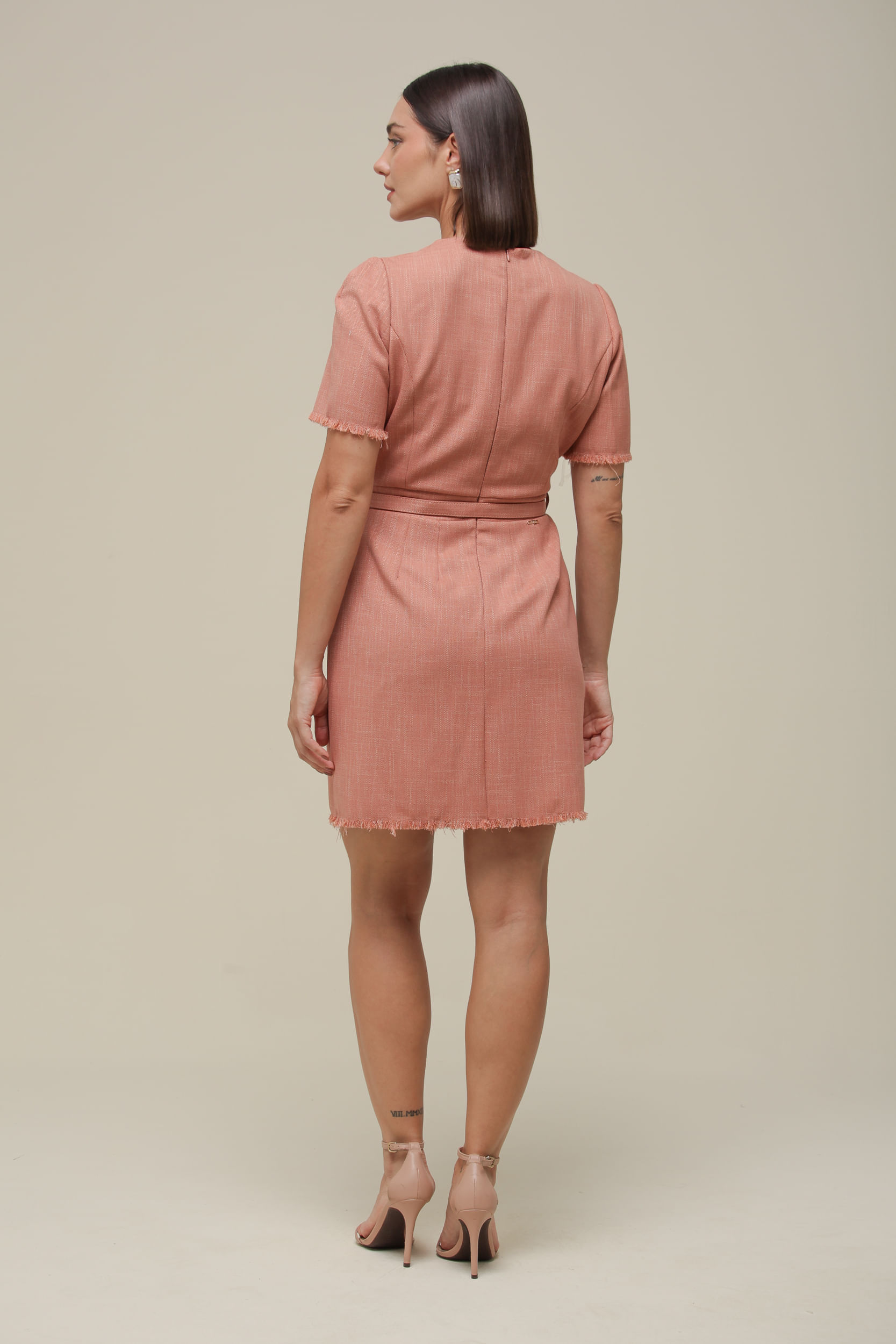 9036499 - Vestido Curto Tweed Cinto GOIABA