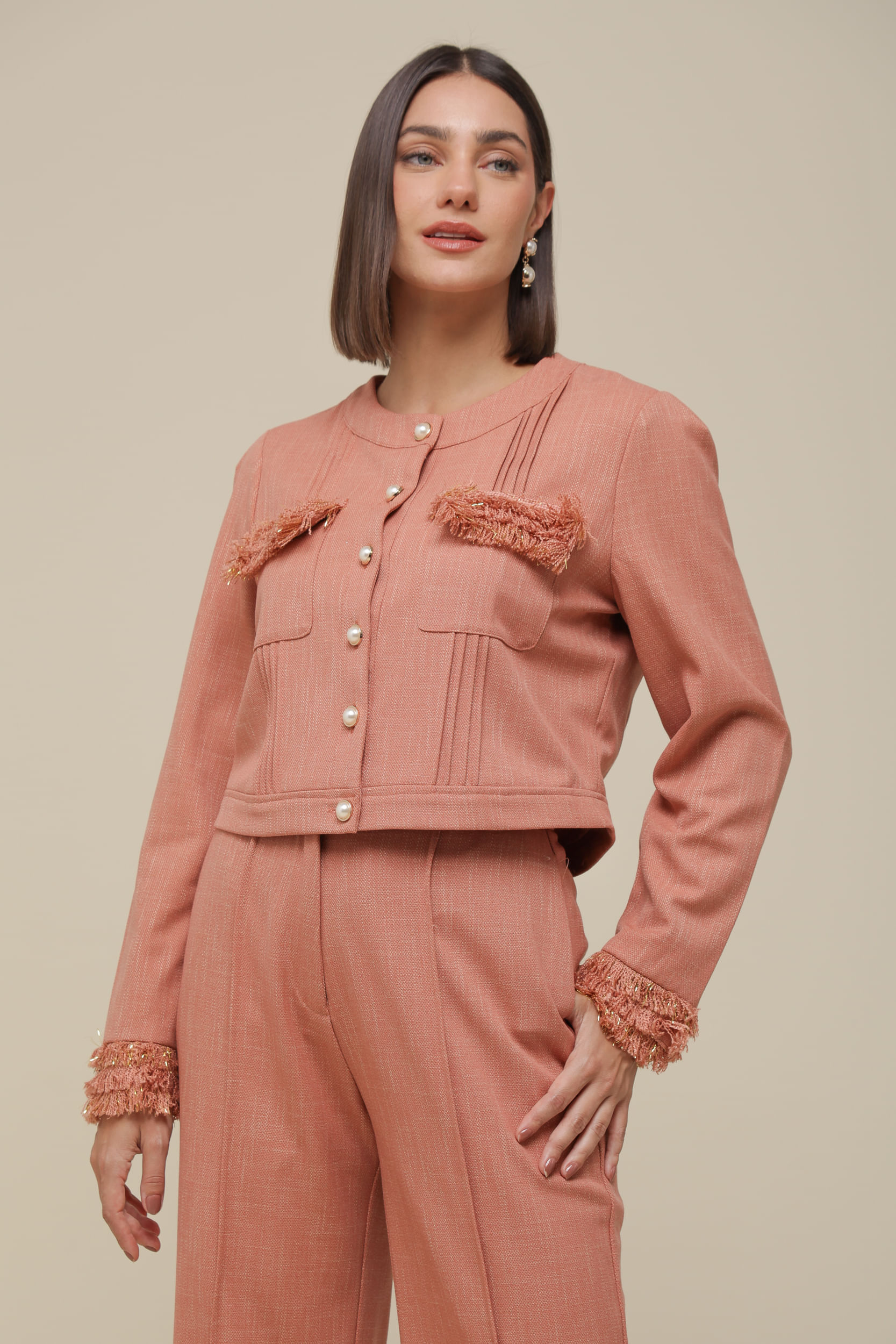 9036500 - Casaqueto Tweed com Detalhes GOIABA