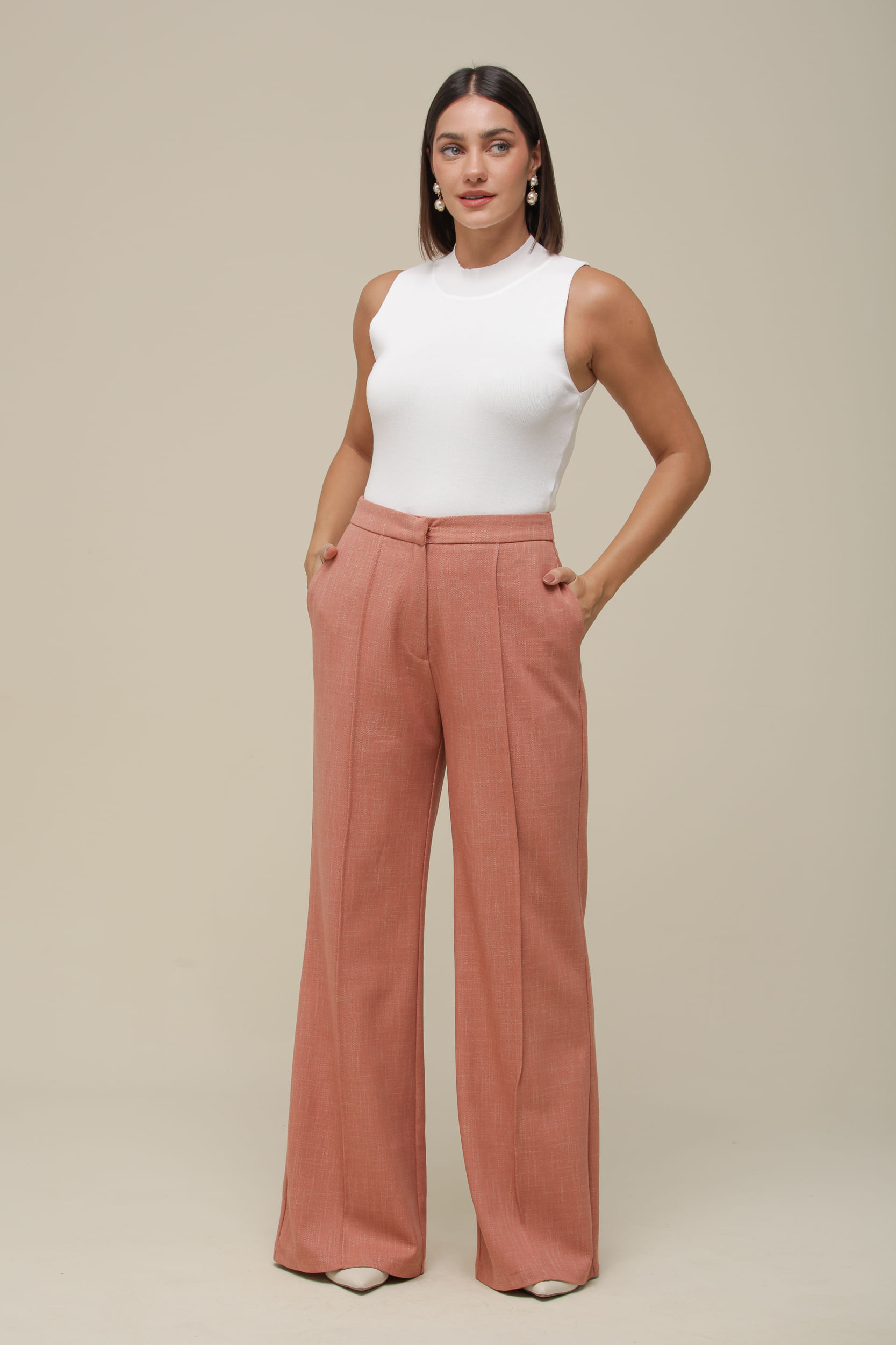 9036501 - Calça Pantalona Tweed GOIABA