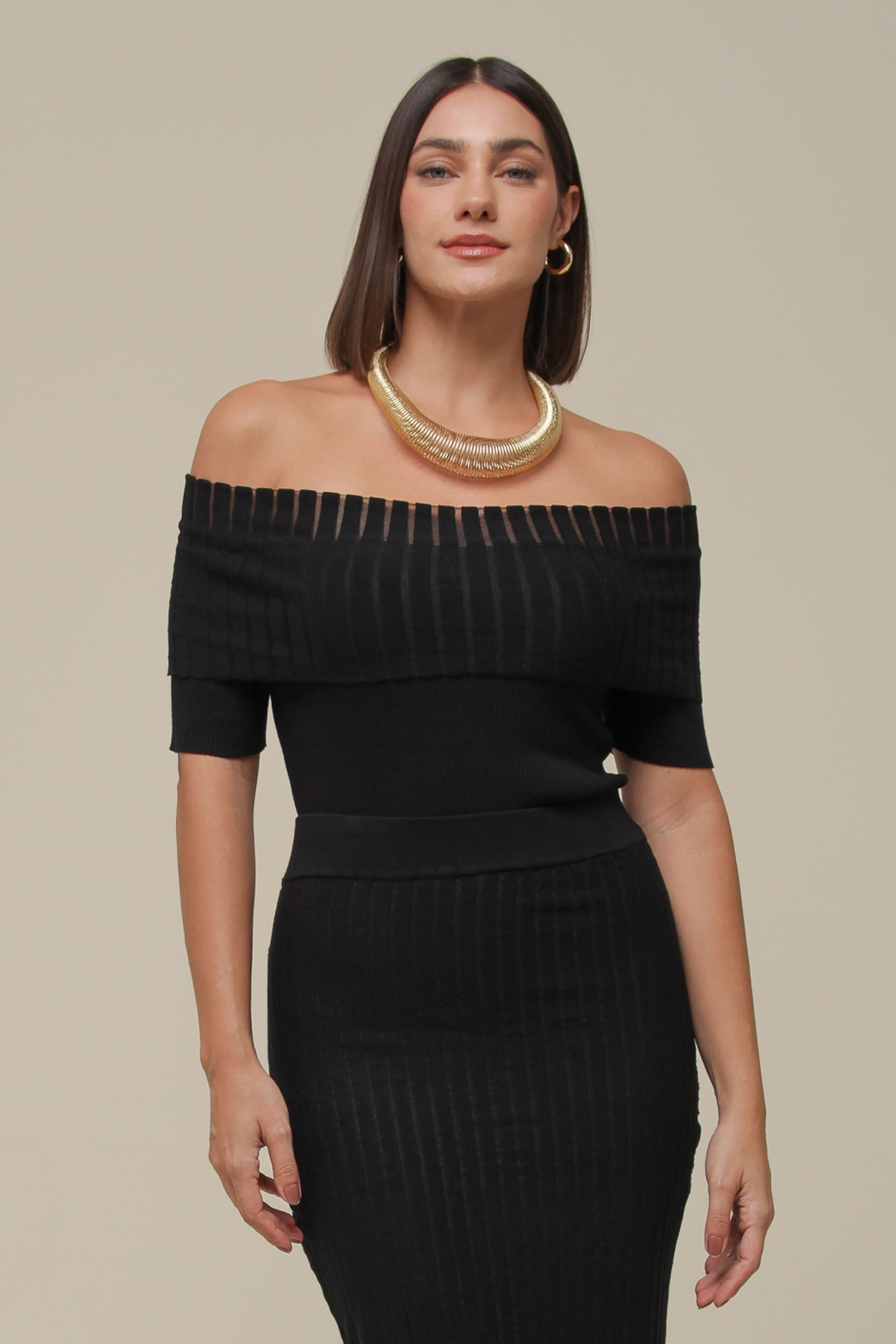 9036534 - Blusa Tricô Ombro a Ombro PRETO