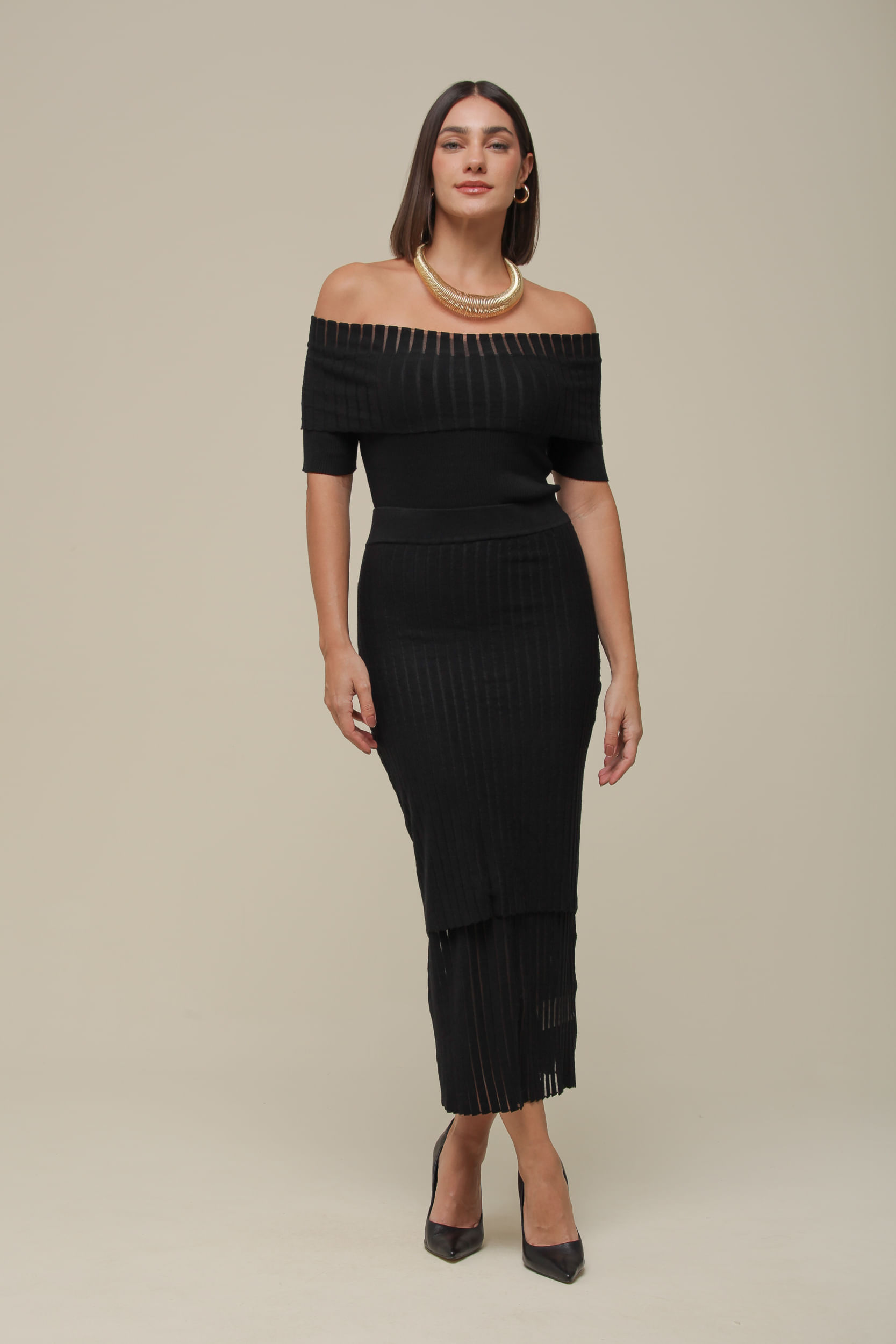 9036534 - Blusa Tricô Ombro a Ombro PRETO 9036534 - Blusa Tricô Ombro a Ombro PRETO