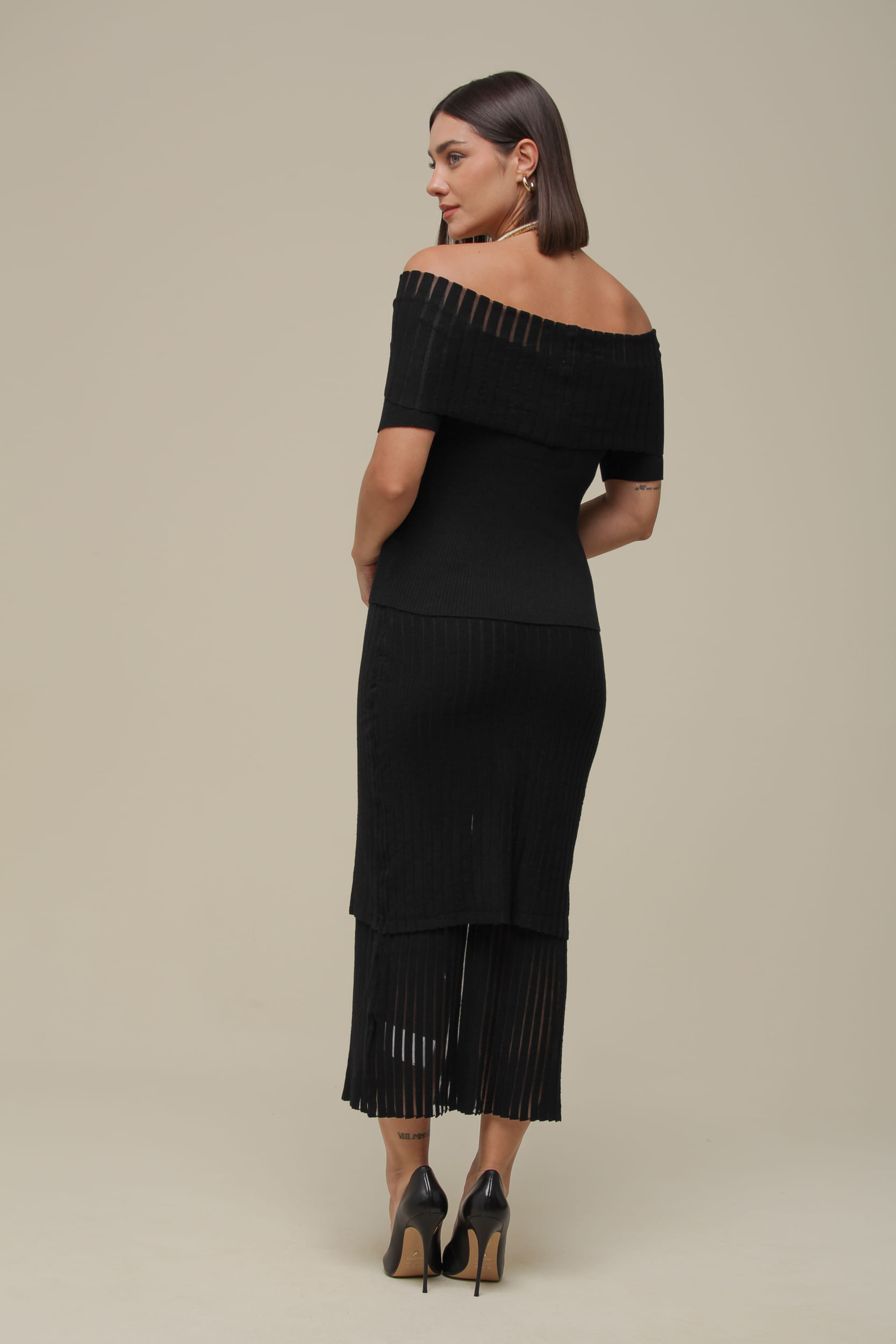 9036535 - Saia Midi Tricô Reta PRETO 9036535 - Saia Midi Tricô Reta PRETO
